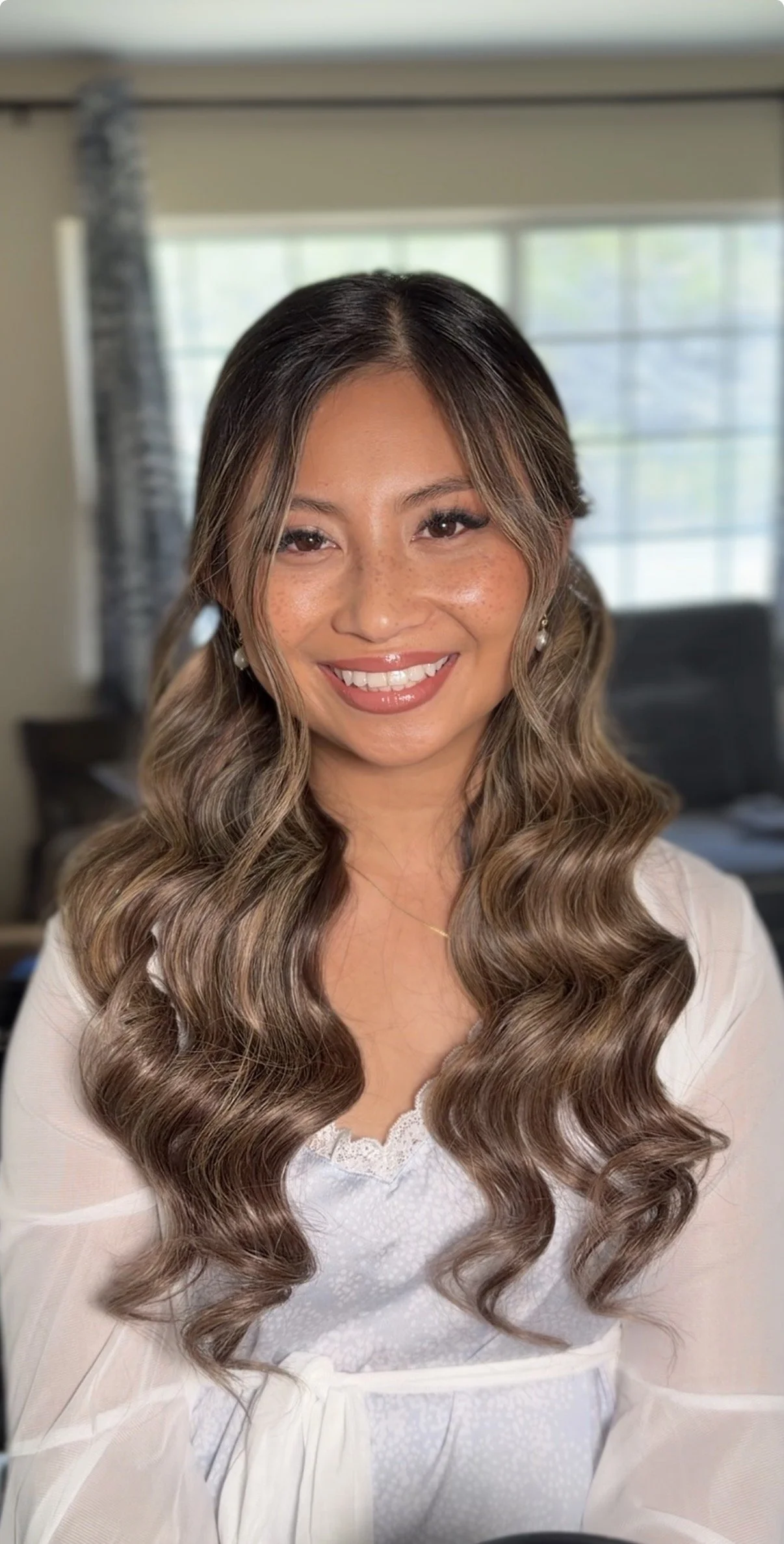 Elevated and Luxury bridal makeup and romantic Hollywood waves created for a Temecula bride. Glowing skin, soft neutral eyes and timeless waves create an elevated bridal look for weddings throughout Ventura County, Santa Barbara and Temecula. 