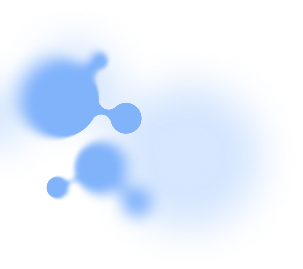 Blue digital illustration of connected circular shapes on a light background.