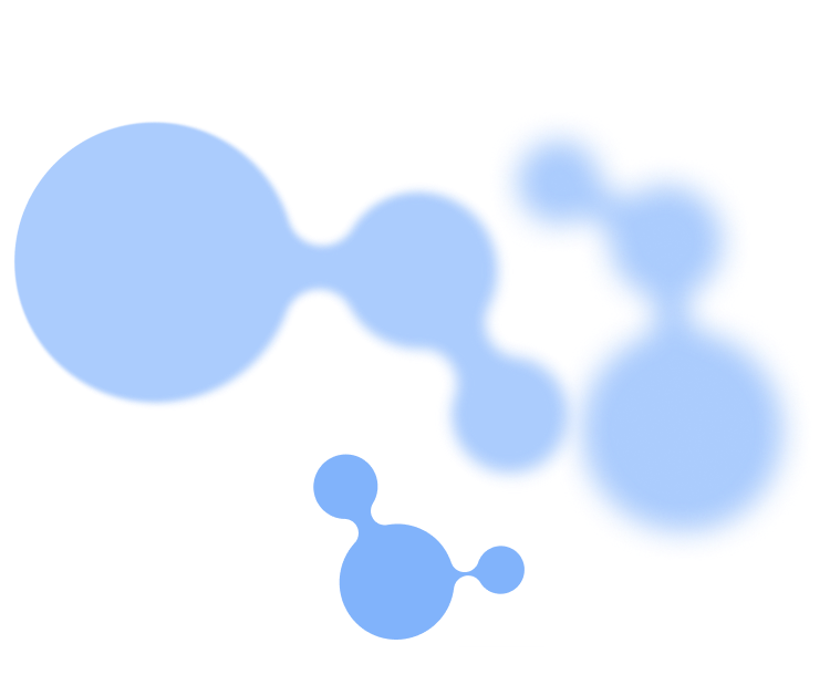 Illustration of interconnected blue circles of varying sizes.