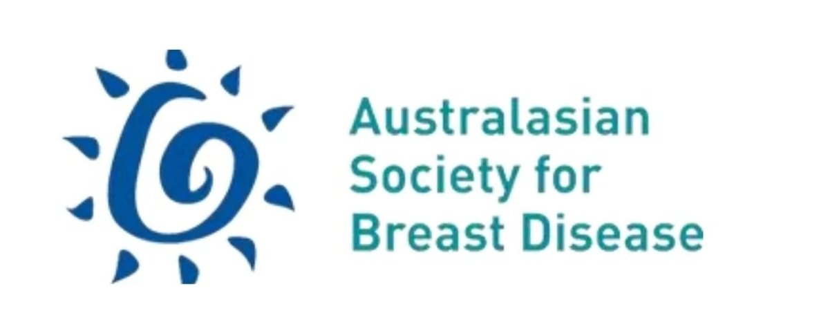 Logo of the Australasian Society for Breast Disease, featuring a stylized blue sun with a spiral in the center and green text.