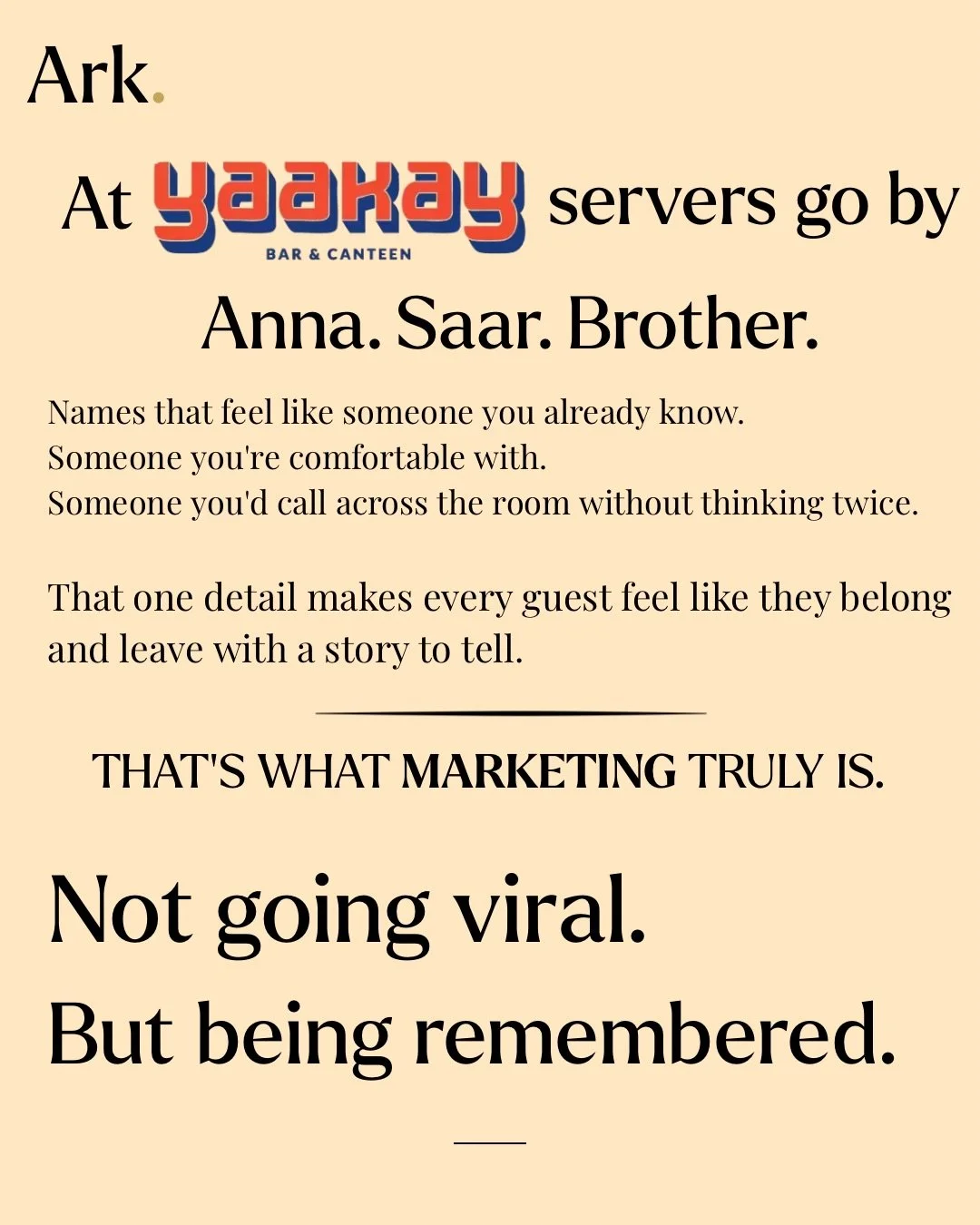 Their servers wear it on their t-shirts.
Anna. Saar. Brother. Guru and more 

Not their real names but the names that make you feel like you&rsquo;ve been coming here for years.

That&rsquo;s the kind of detail that turns a meal into a memory.

That&
