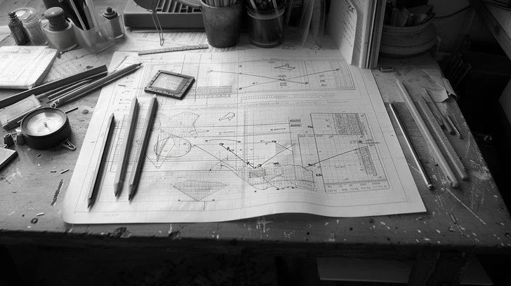 A highly detailed technical drafting layout with exact dimensions on a CAD workspace screen.