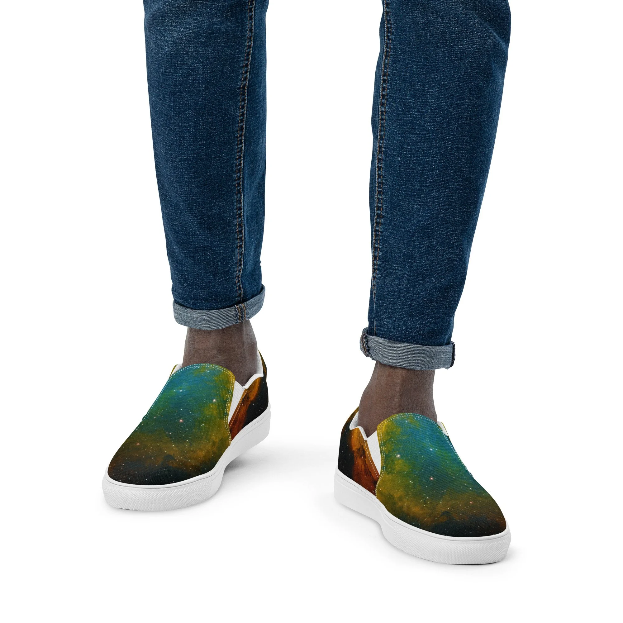 Soul Nebula printed on men's slip-on canvas shoes — High Space Man