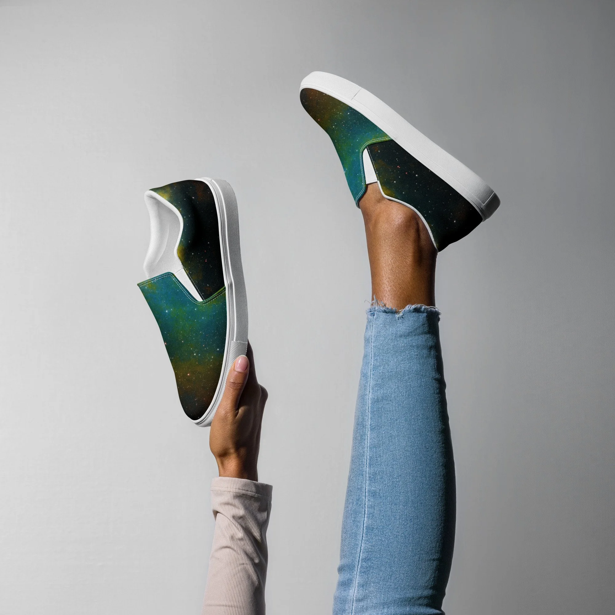 Soul Nebula printed on women's slip-on canvas shoes — High Space Man