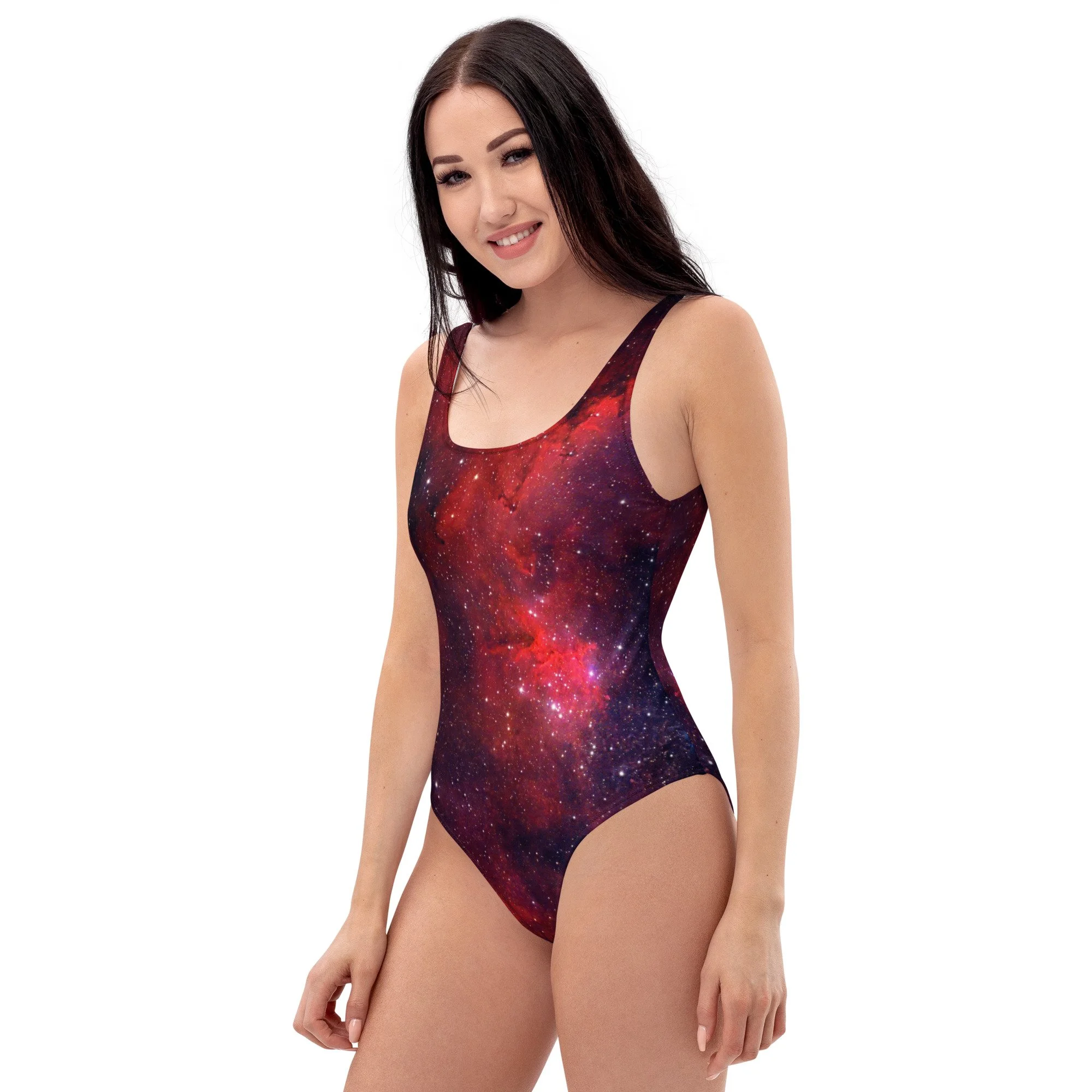 Heart Nebula printed on women's one-piece swimsuit — High Space Man