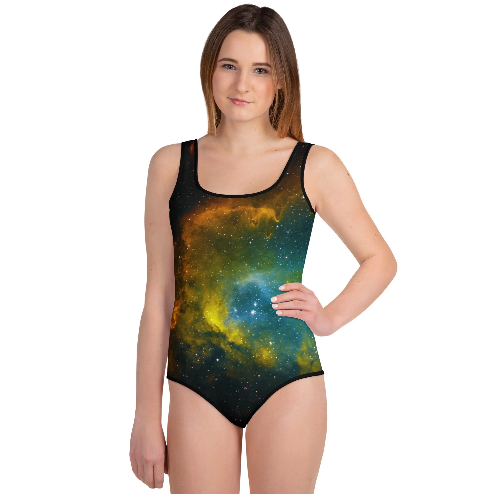 Soul Nebula printed on youth one-piece swimsuit — High Space Man