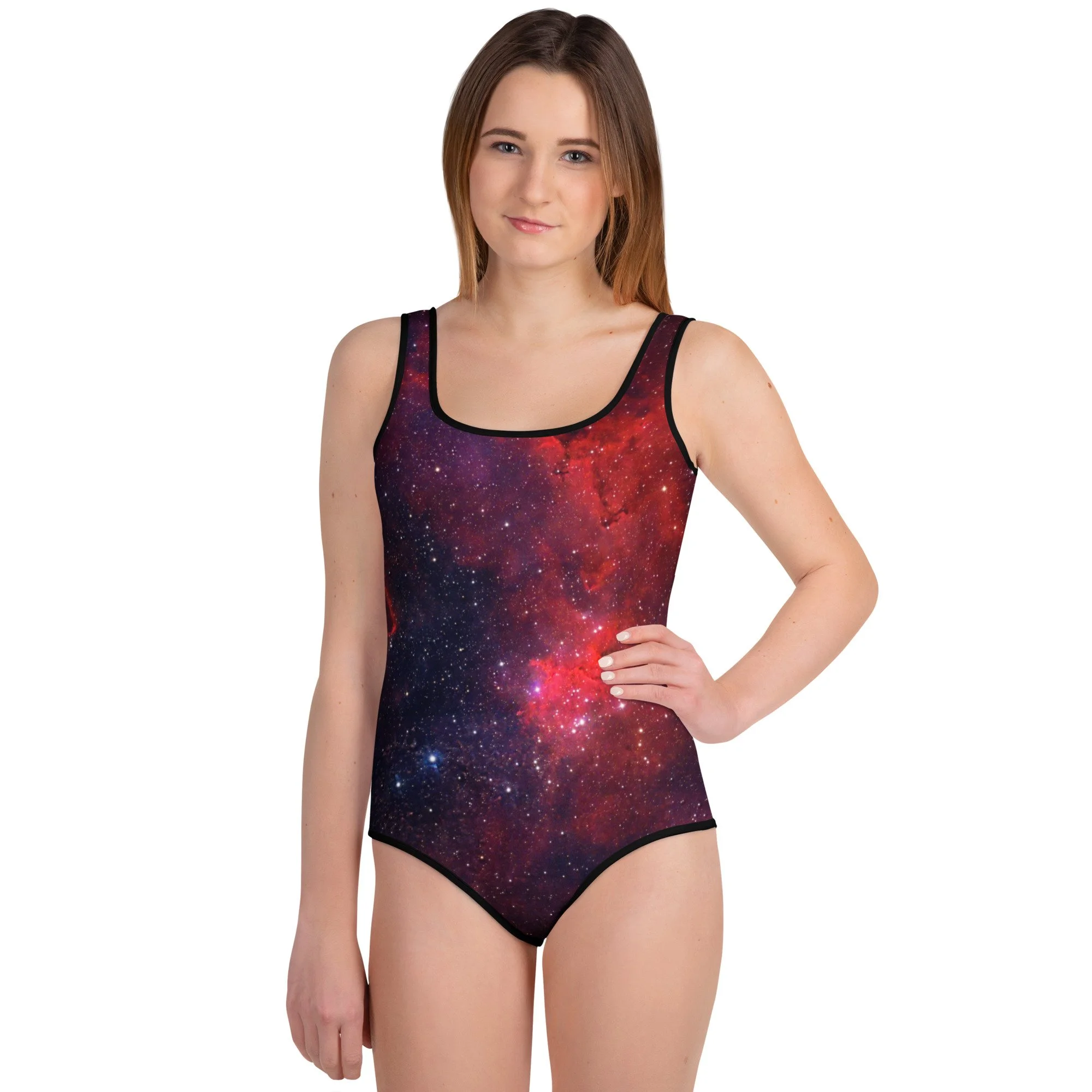 Heart Nebula printed on youth one-piece swimsuit — High Space Man