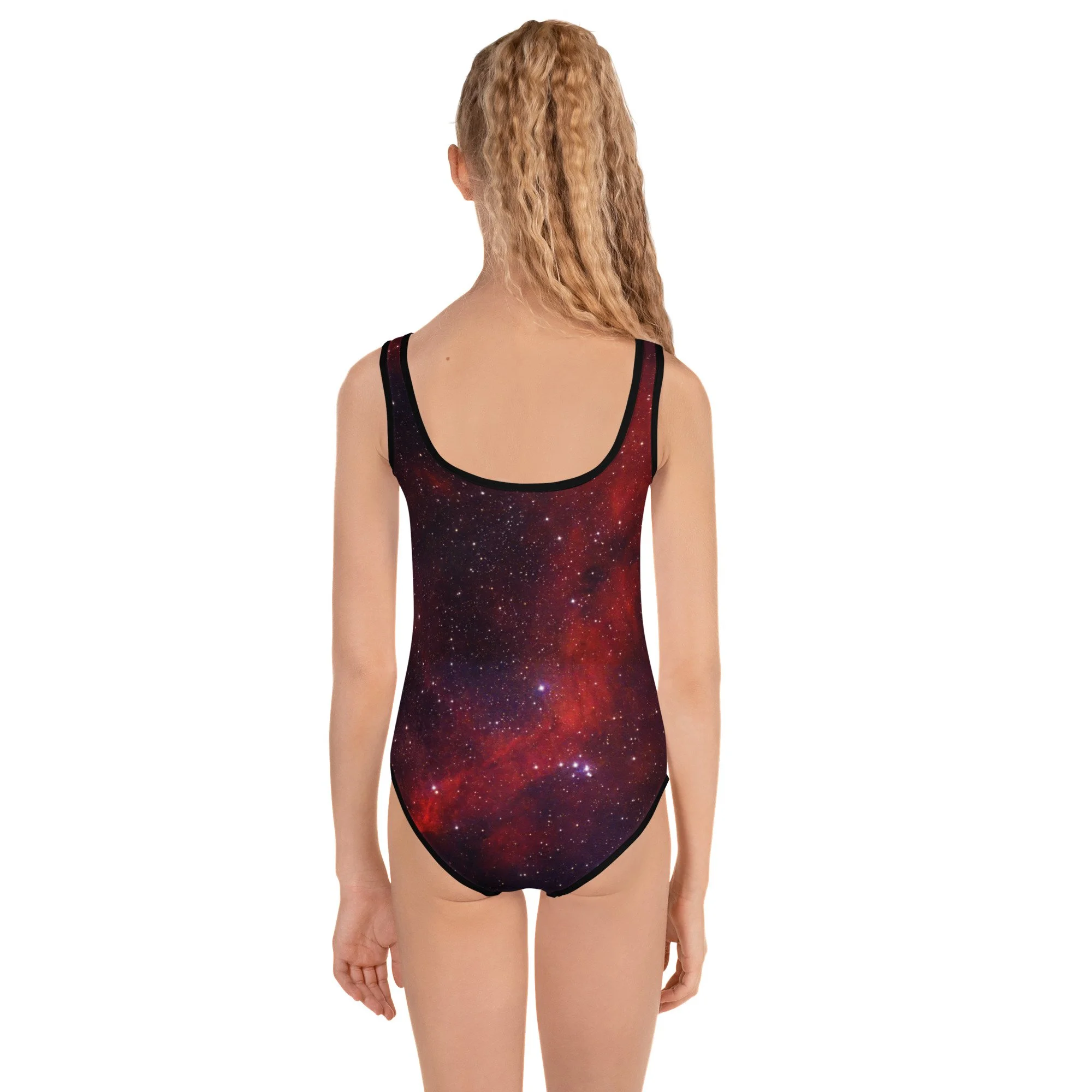 Heart Nebula printed on kids' one-piece swimsuit — High Space Man
