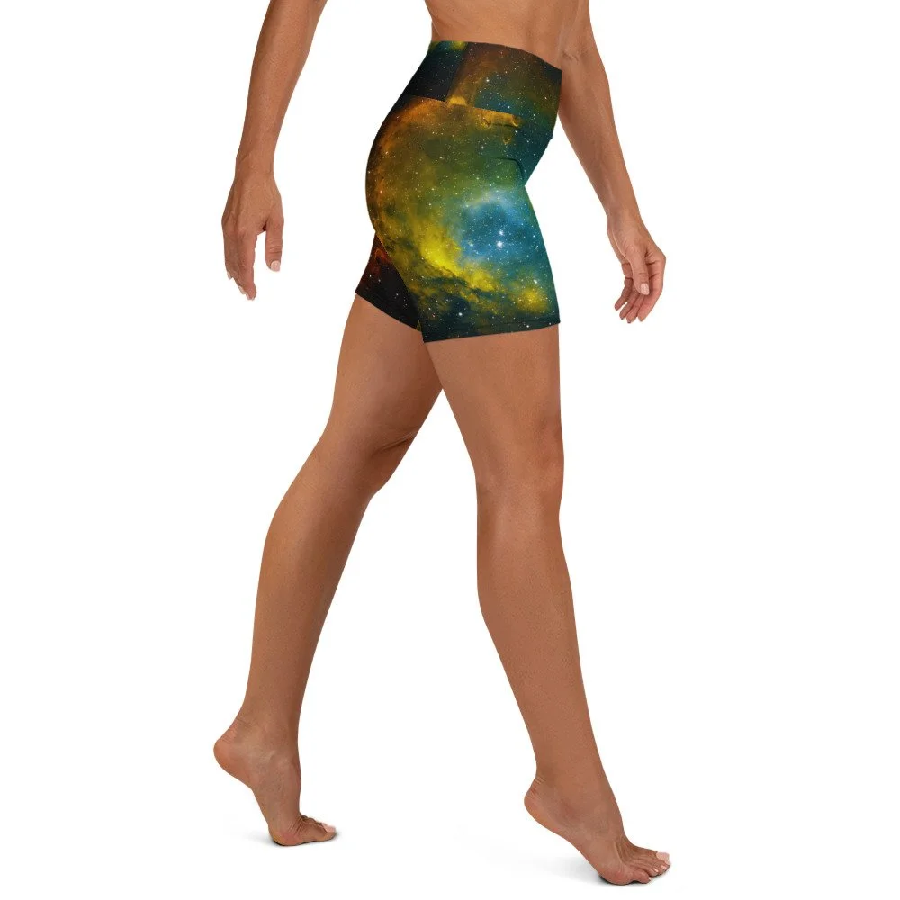 Soul Nebula printed on women's yoga shorts — High Space Man