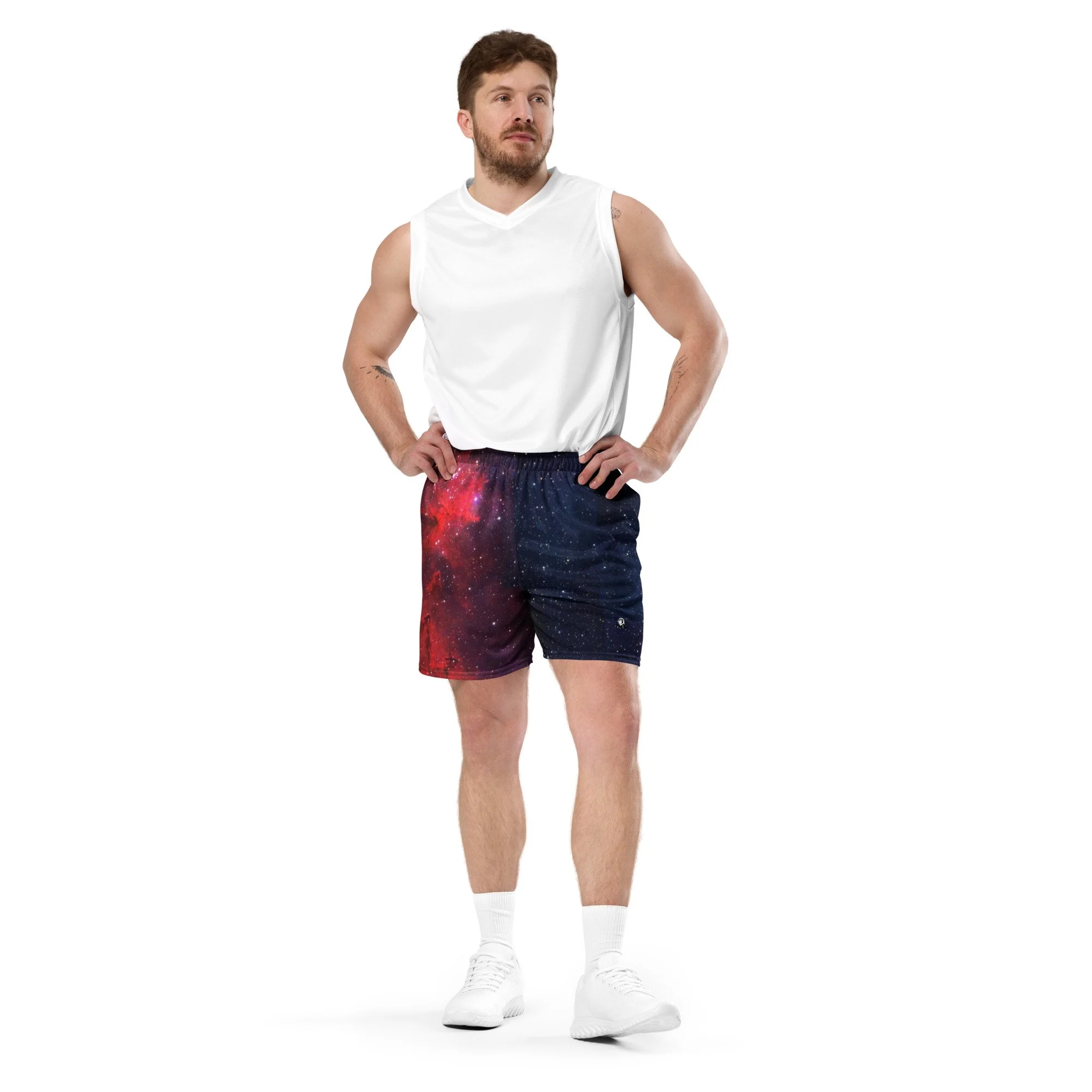 Heart Nebula printed on unisex mesh shorts — High Space Man