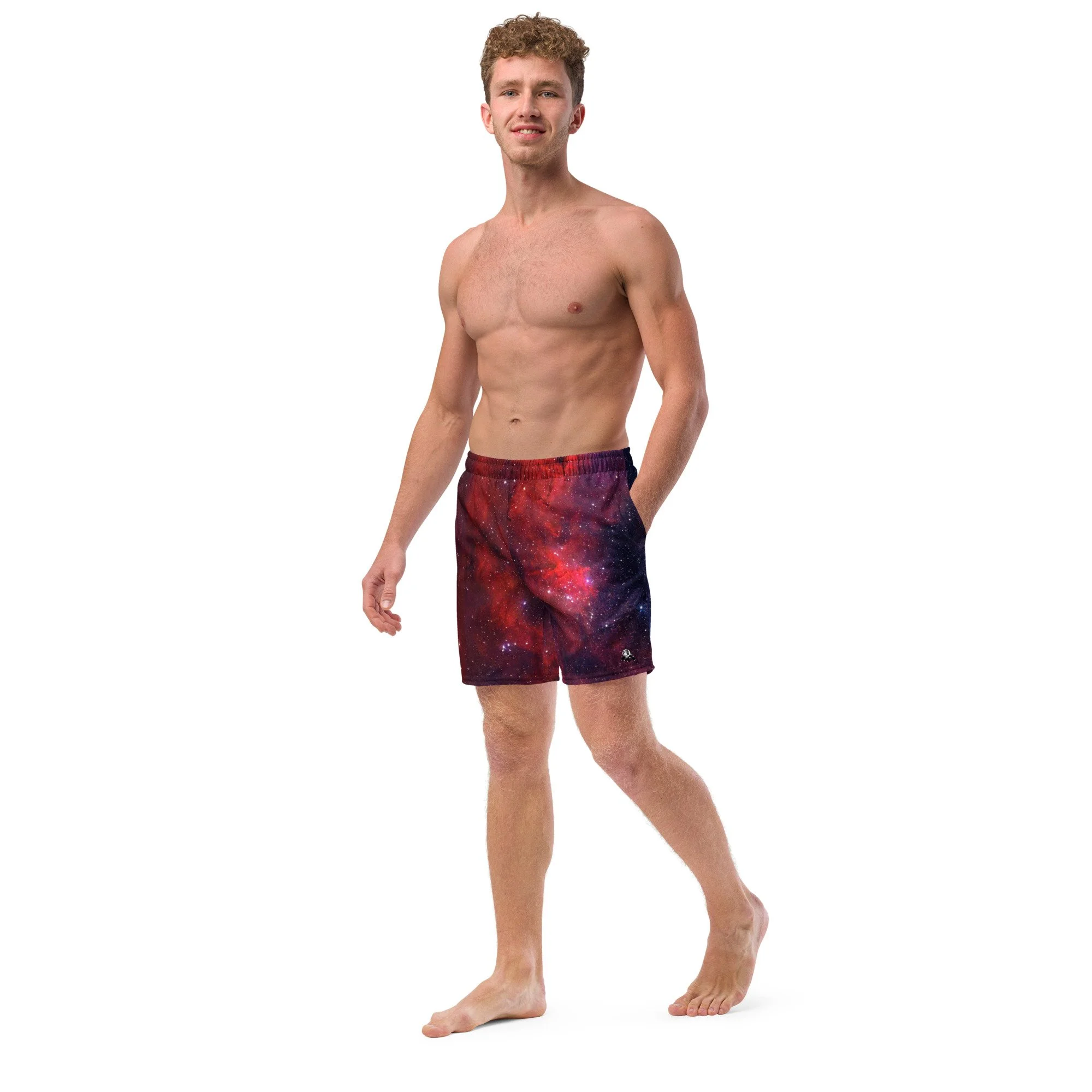 Heart Nebula printed on men's swim trunks — High Space Man
