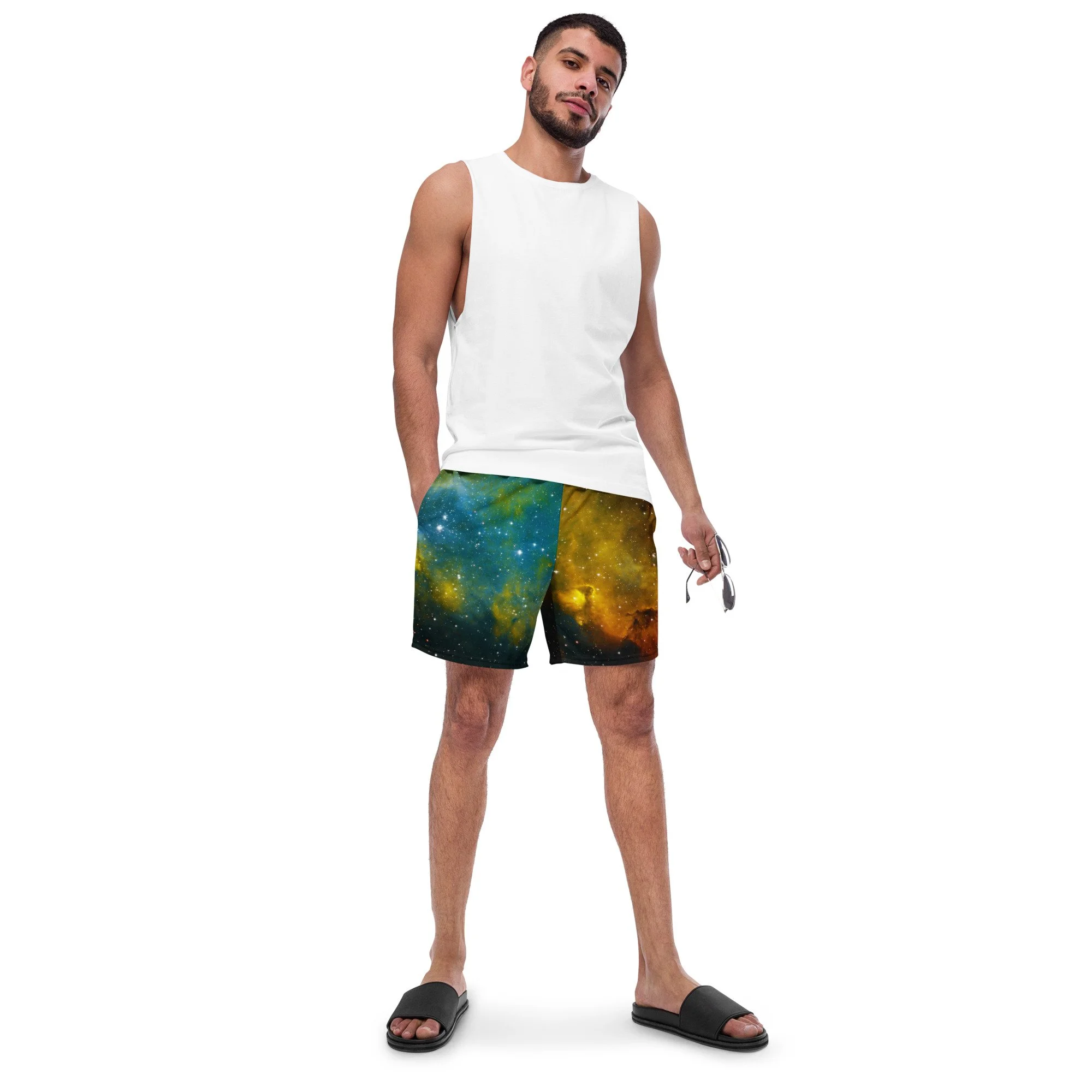 Soul Nebula printed on men's swim trunks — High Space Man