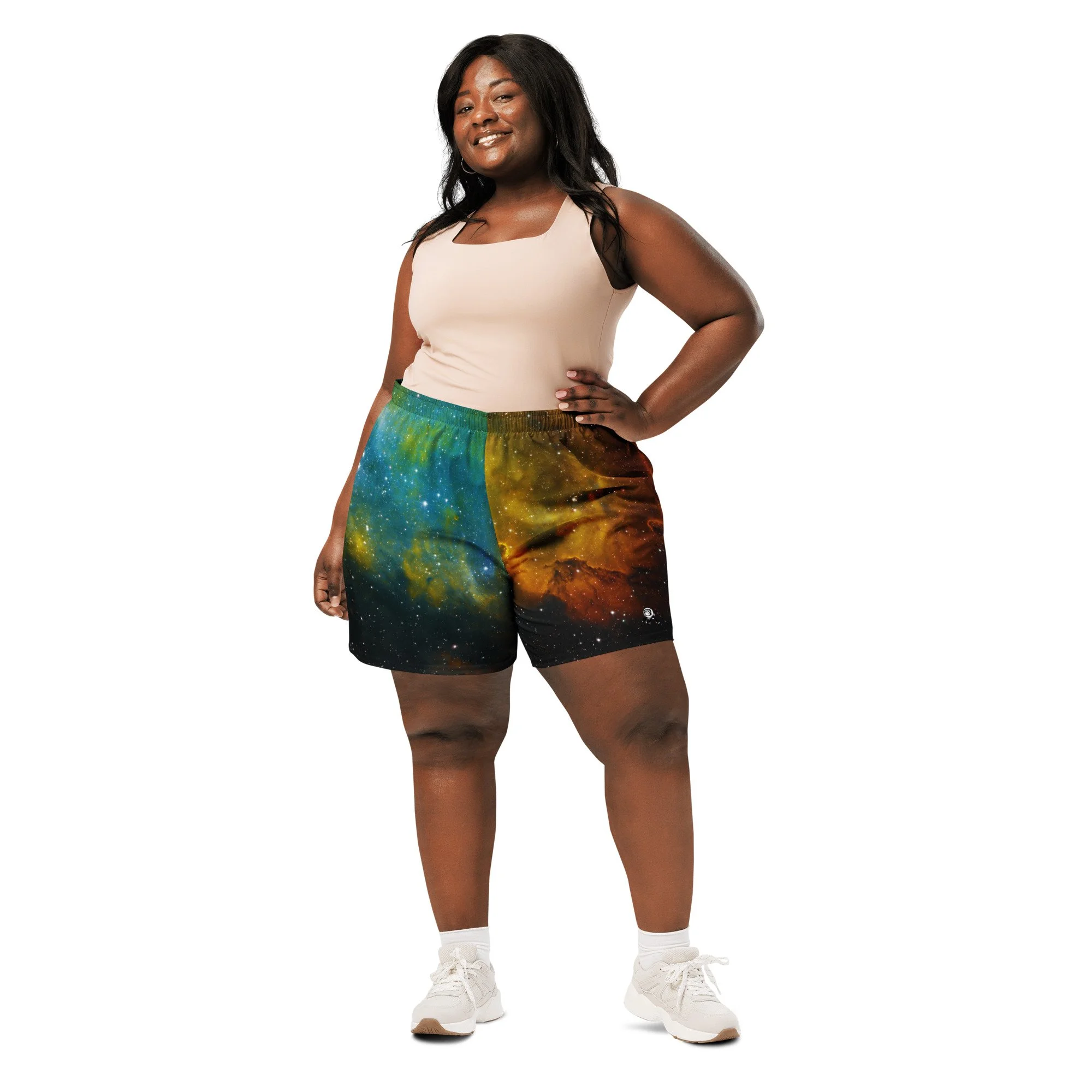 Soul Nebula printed on unisex 6 inch inseam athletic shorts — High Space Man