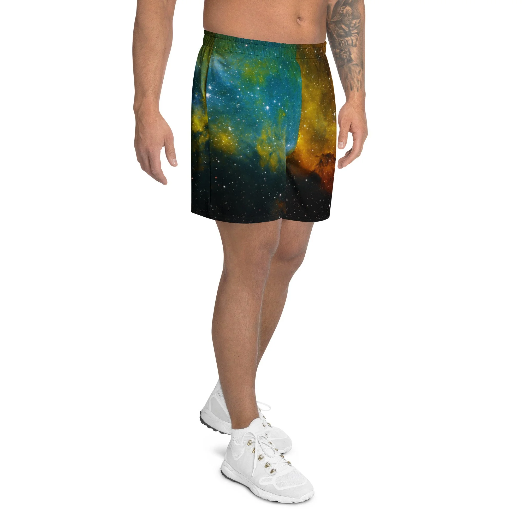 Soul Nebula printed on unisex 6 inch inseam athletic shorts — High Space Man