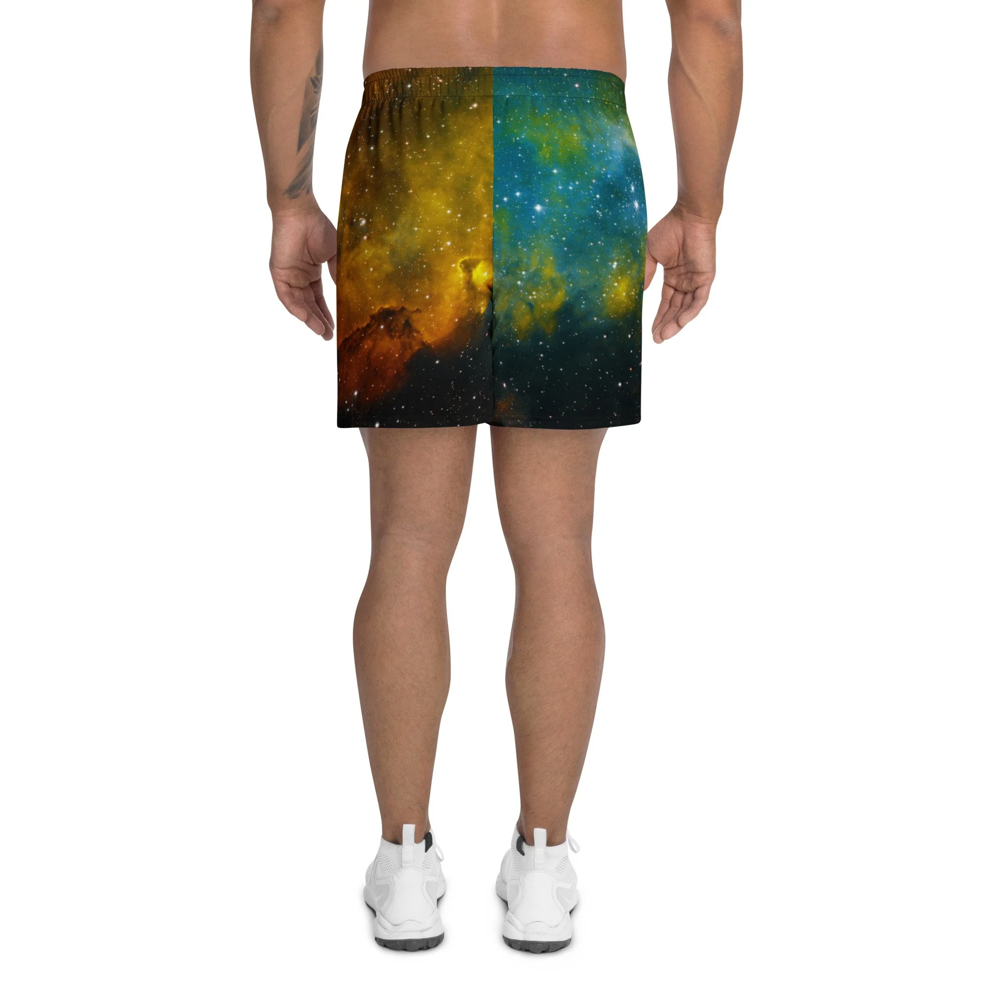 Soul Nebula printed on unisex 6 inch inseam athletic shorts — High Space Man