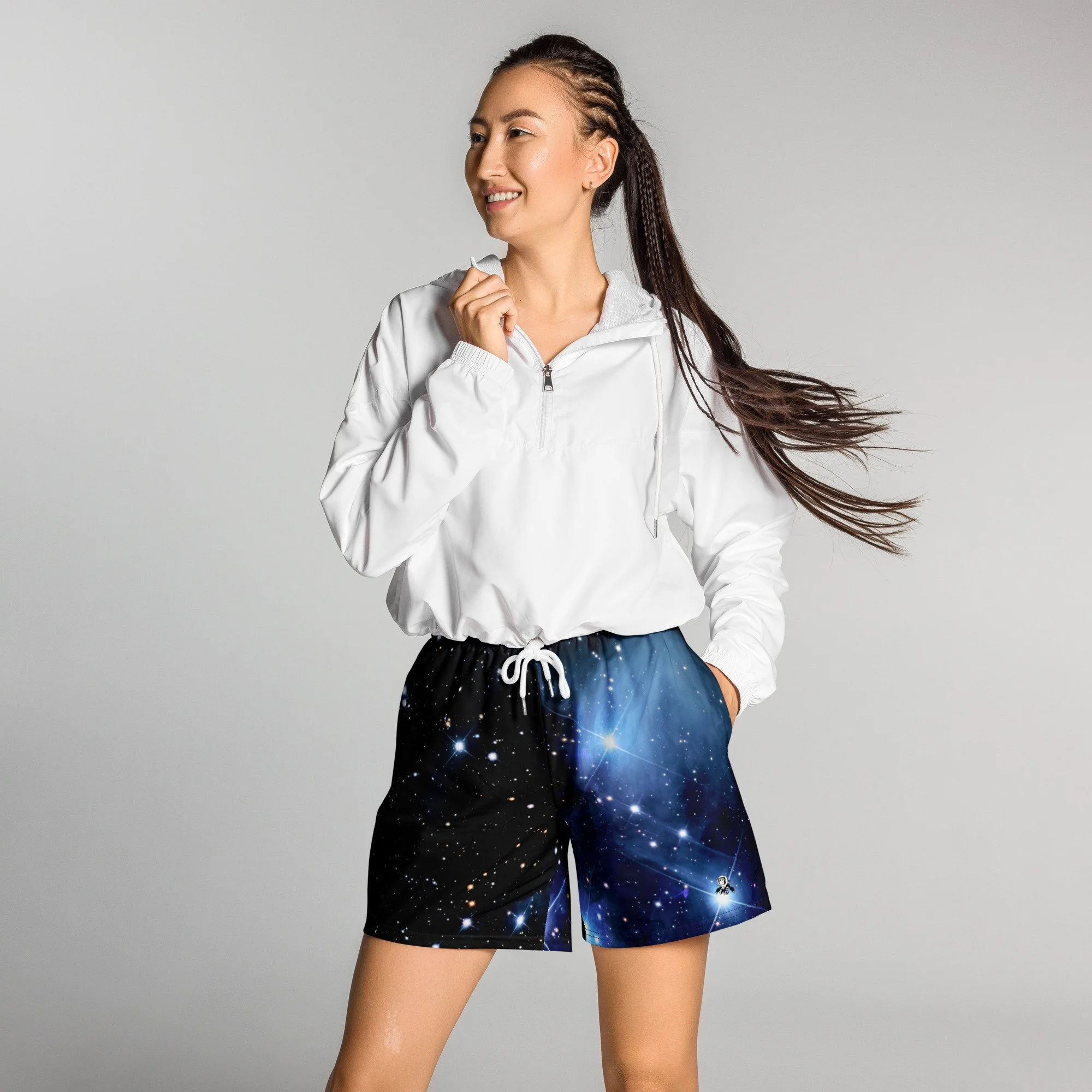 Pleiades star cluster printed on unisex 6 inch inseam athletic shorts — High Space Man
