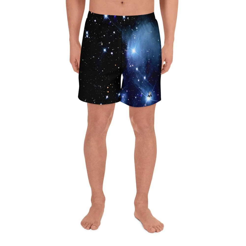 Pleiades star cluster printed on unisex 6 inch inseam athletic shorts — High Space Man