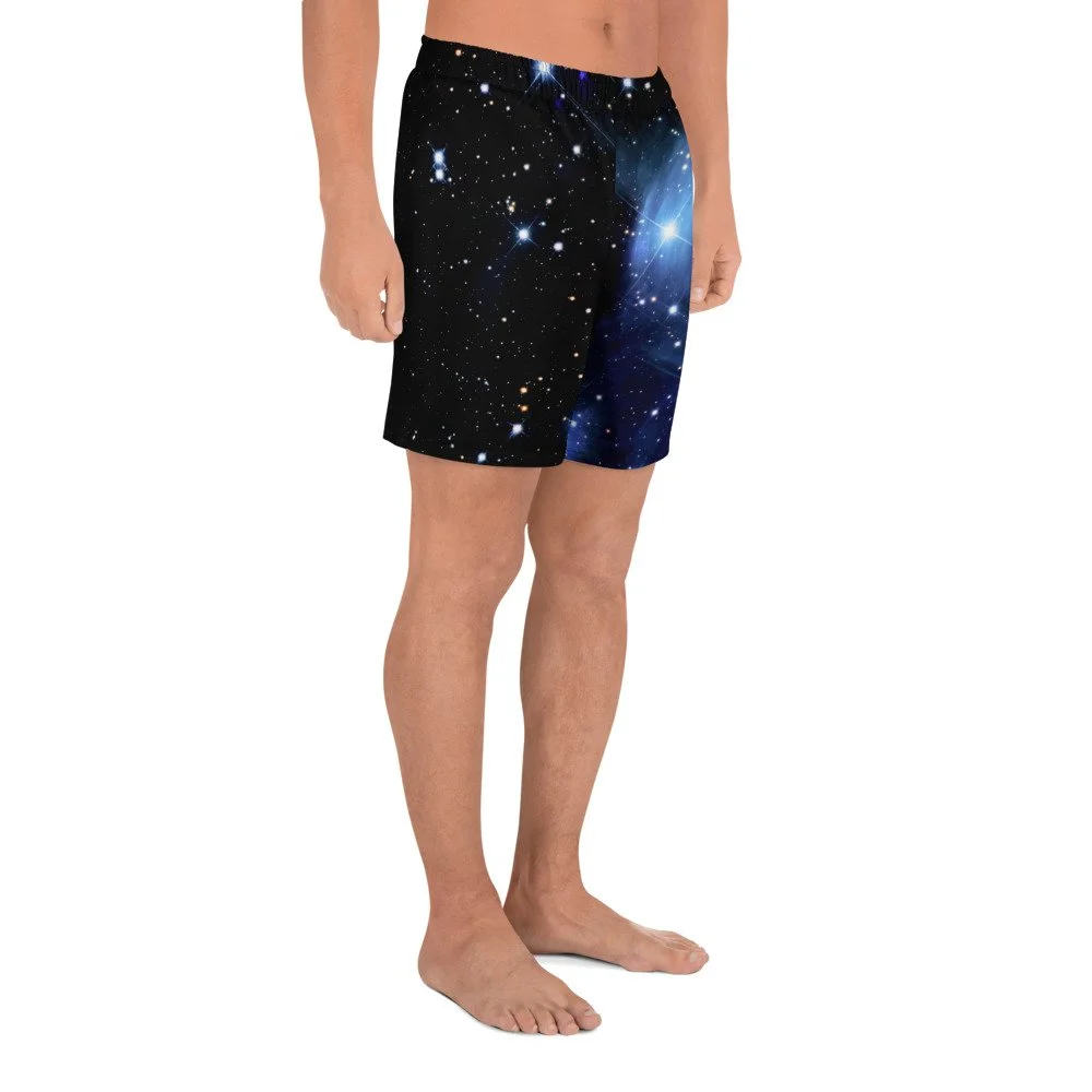 Pleiades star cluster printed on unisex 6 inch inseam athletic shorts — High Space Man