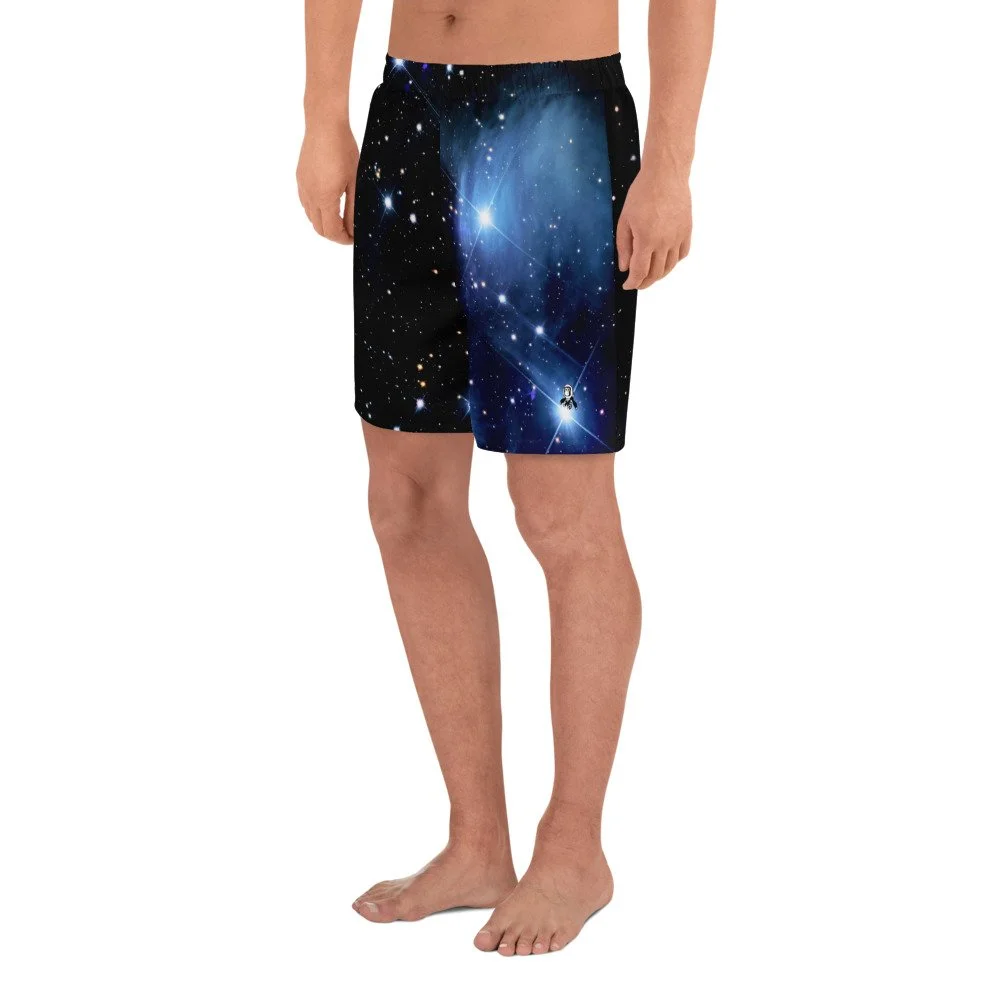 Pleiades star cluster printed on unisex 6 inch inseam athletic shorts — High Space Man