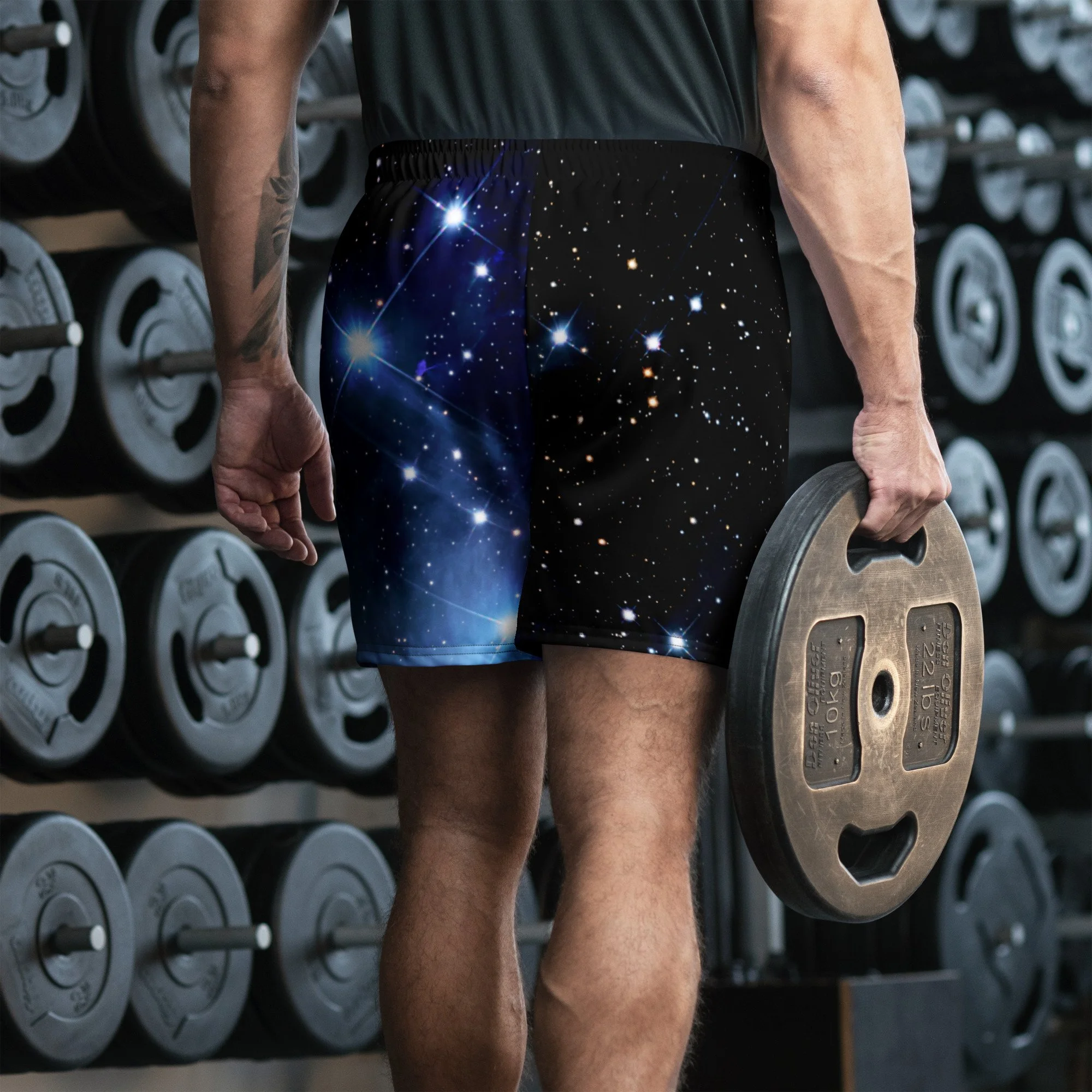Pleiades star cluster printed on unisex 6 inch inseam athletic shorts — High Space Man