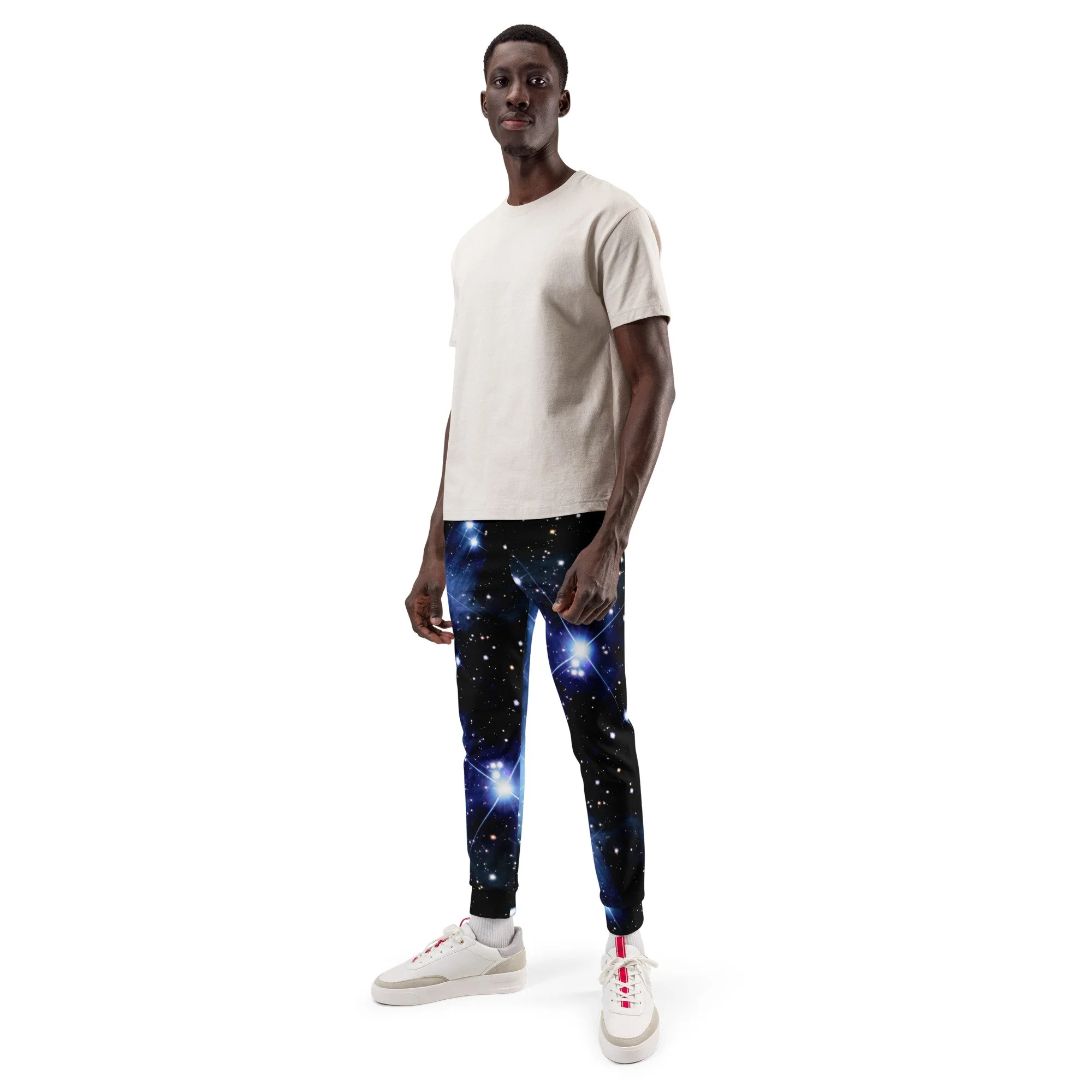 Pleiades star cluster printed on men's recycled joggers — High Space Man