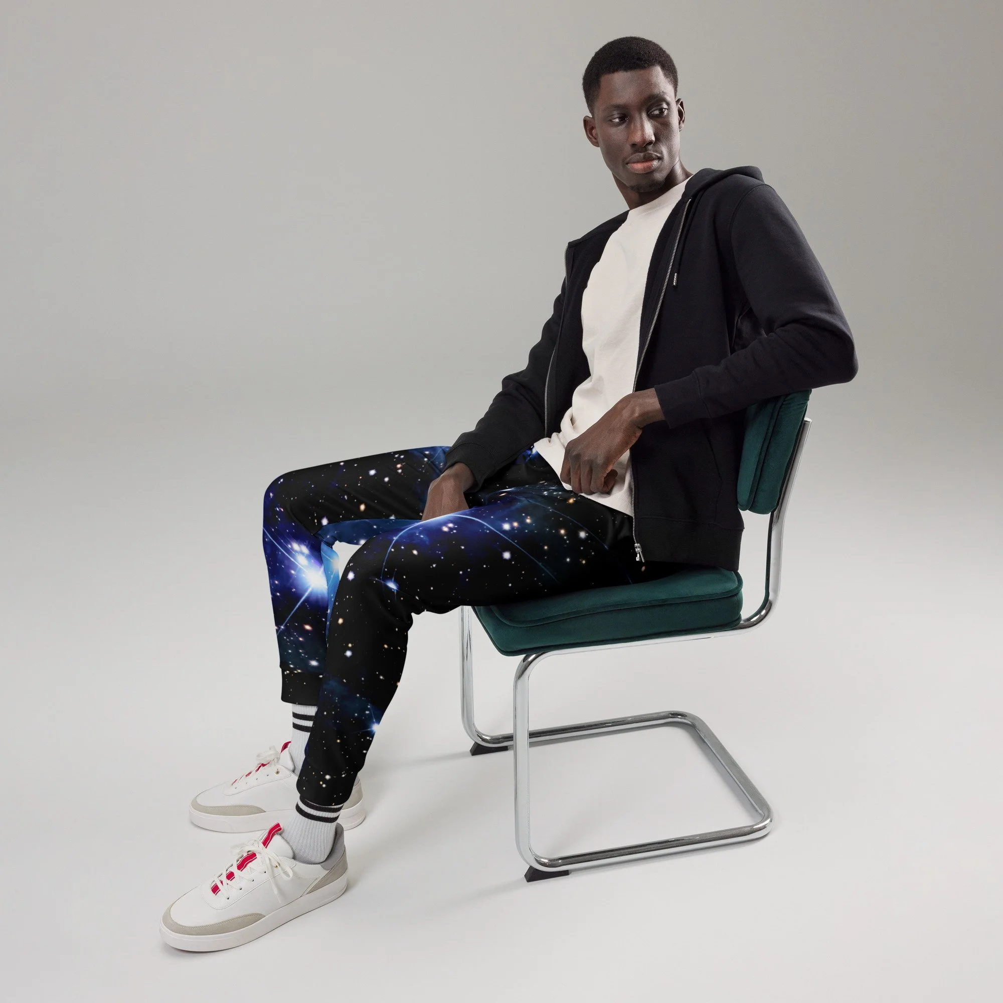 Pleiades star cluster printed on men's recycled joggers — High Space Man