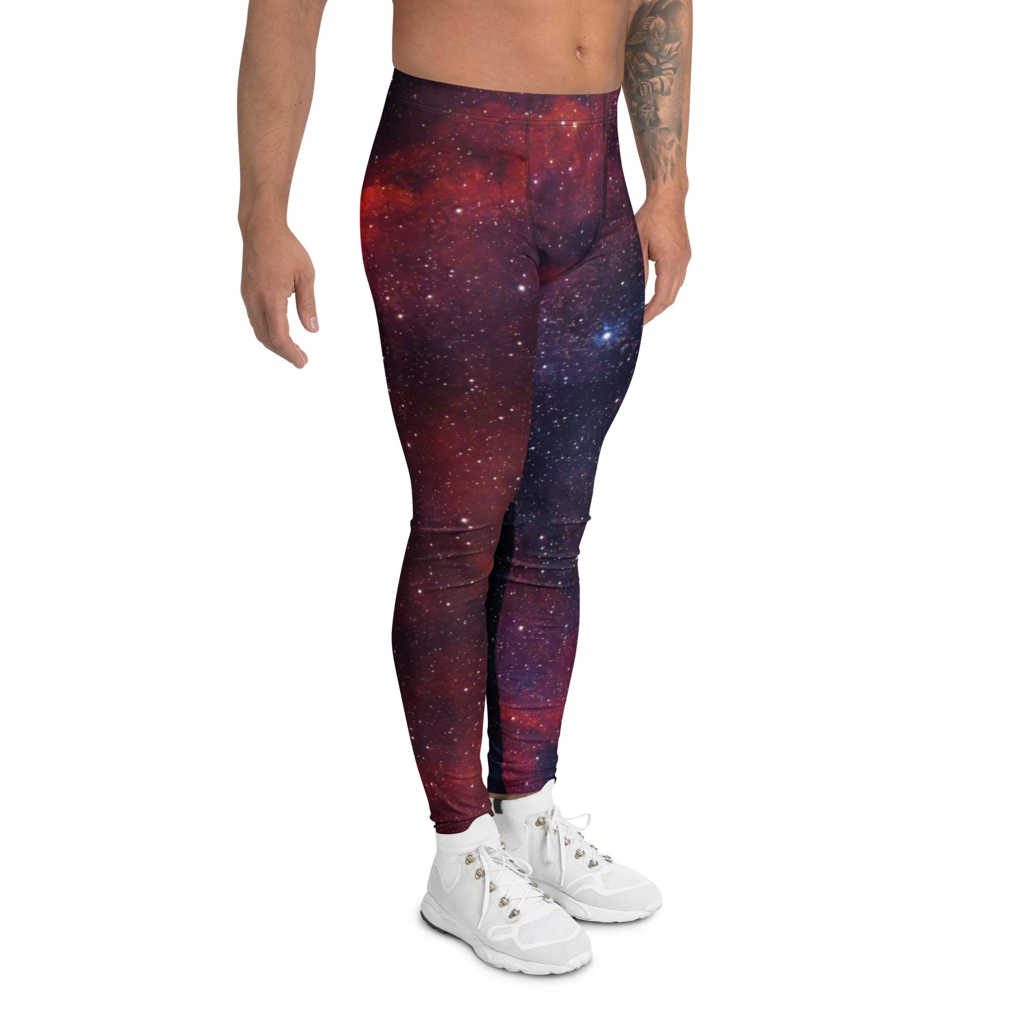 Heart Nebula printed on men's athletic leggings — High Space Man