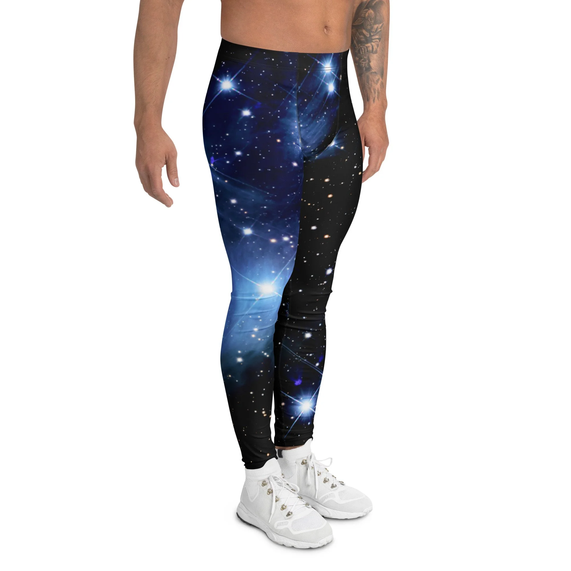 Pleiades star cluster printed on men's athletic leggings — High Space Man