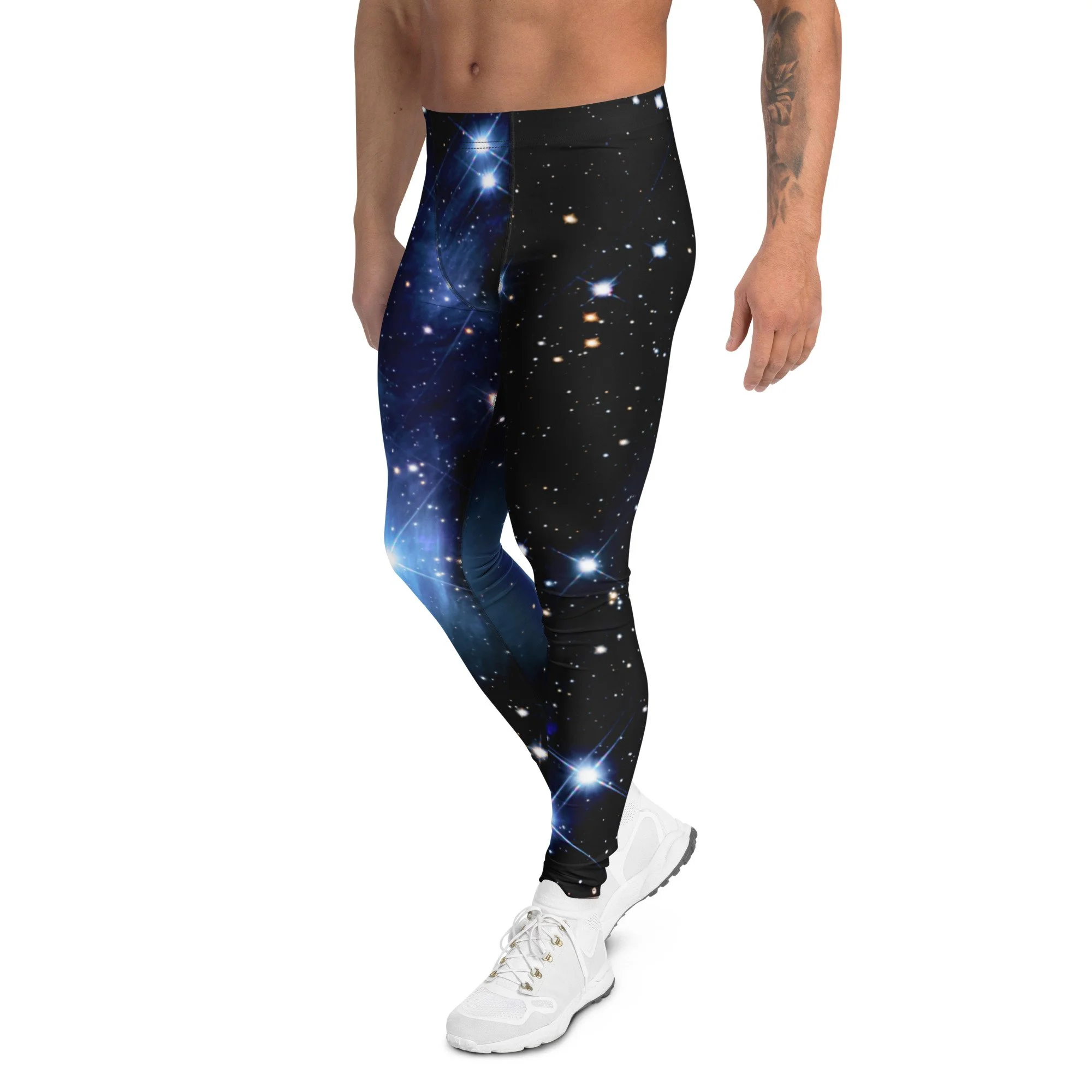 Pleiades star cluster printed on men's athletic leggings — High Space Man