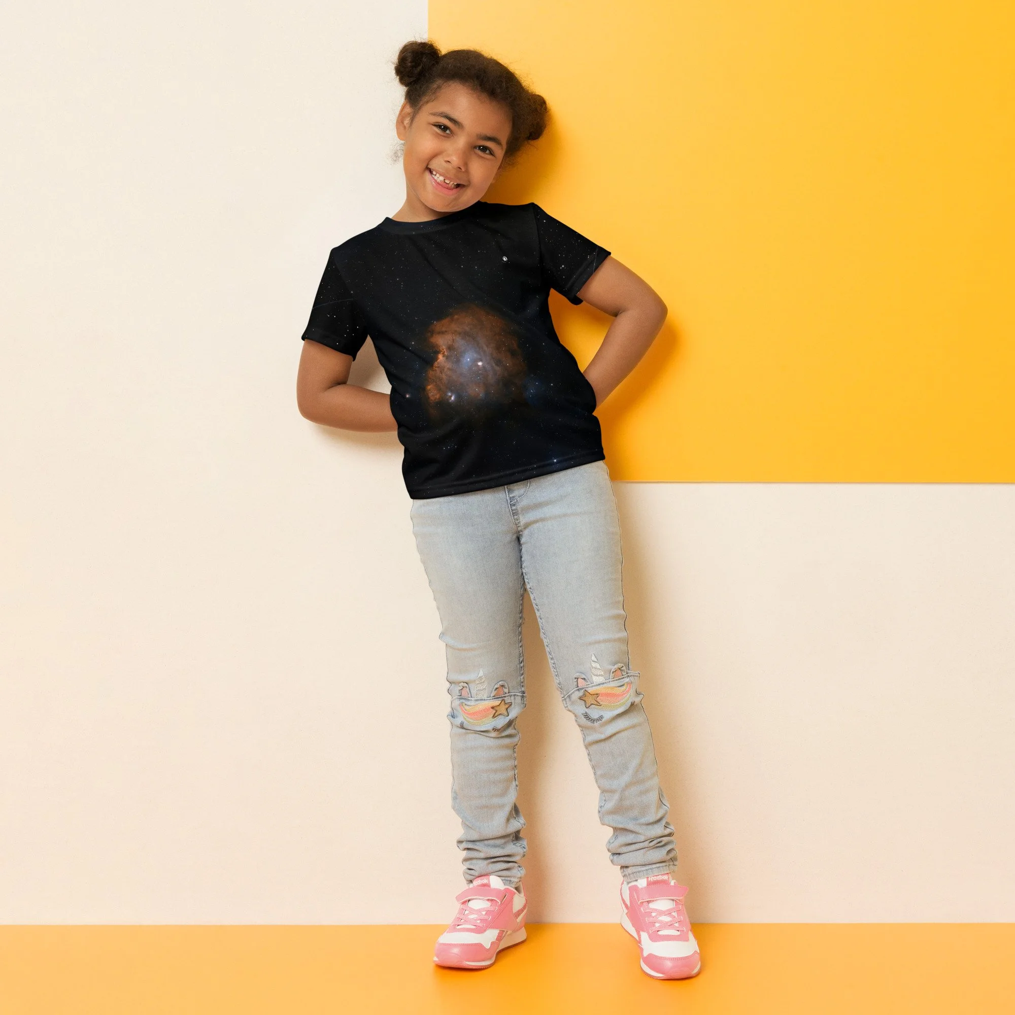 Monkey Head Nebula printed on kids all-over-print t-shirt — High Space Man