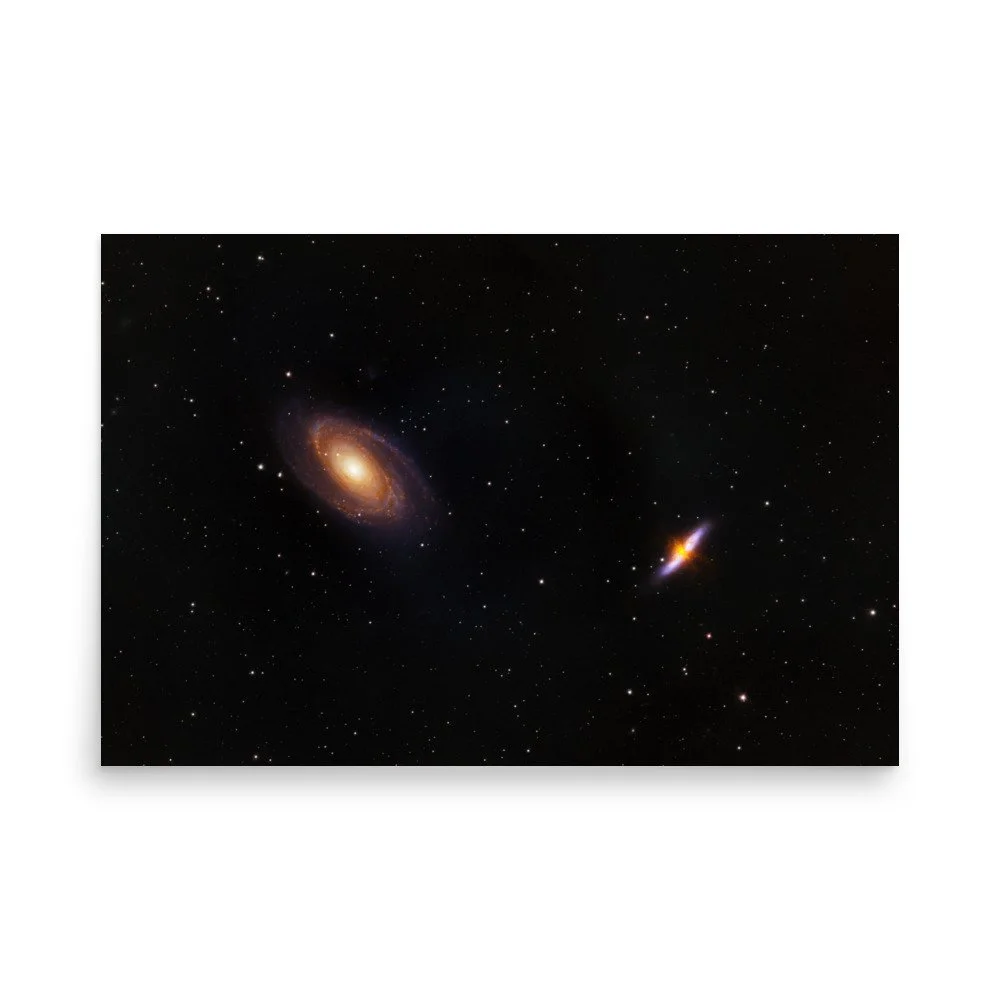 Bode's and Cigar Galaxy real astrophotography premium poster