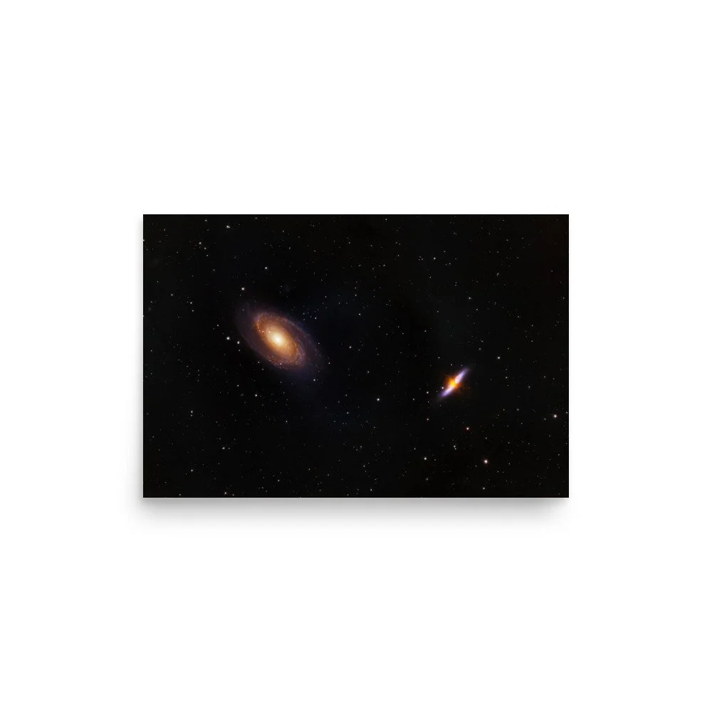 Bode's and Cigar Galaxy real astrophotography premium poster