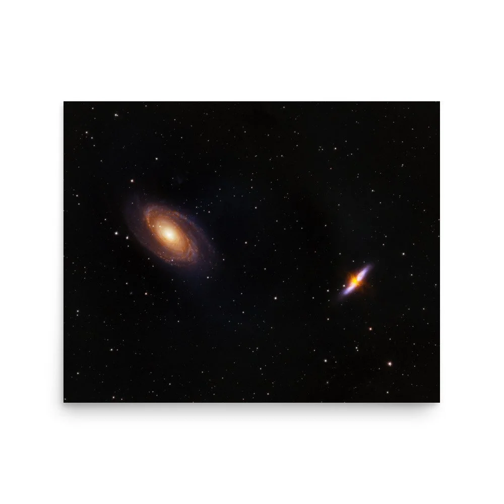 Bode's and Cigar Galaxy real astrophotography premium poster