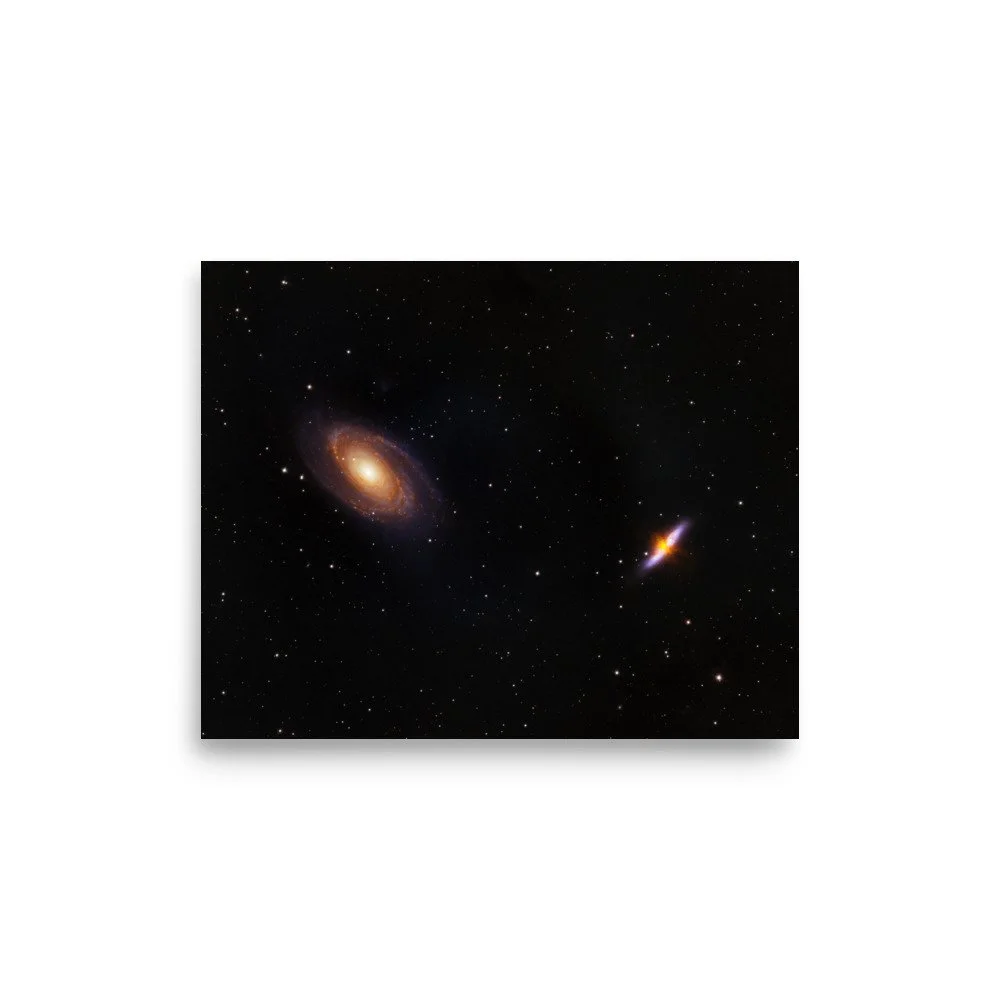 Bode's and Cigar Galaxy real astrophotography premium poster