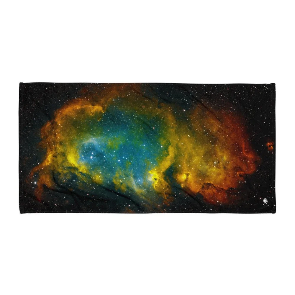 Soul Nebula astrophotography printed on polyester beach towel — High Space Man