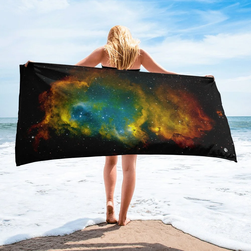 Soul Nebula astrophotography printed on polyester beach towel — High Space Man