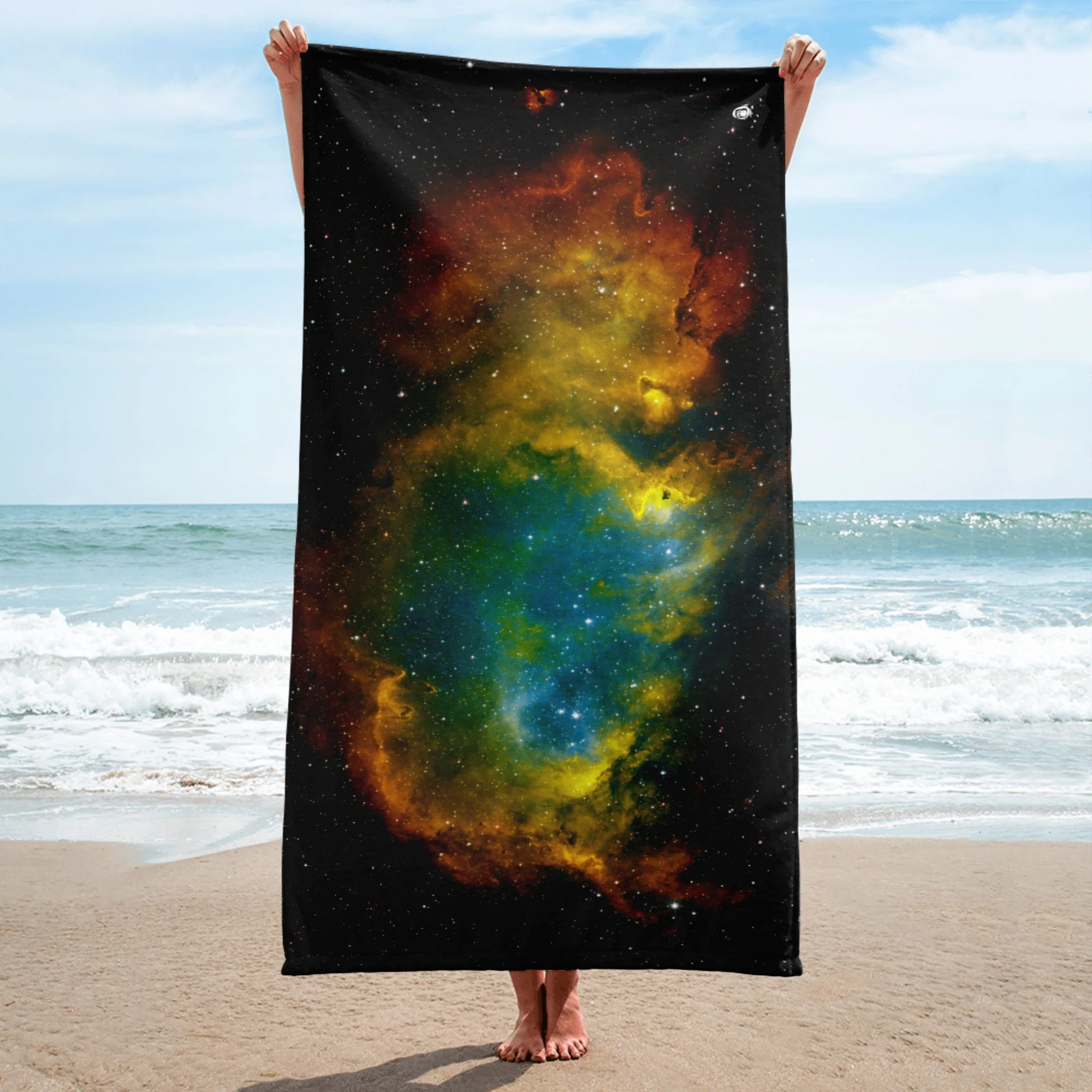 Soul Nebula astrophotography printed on polyester beach towel — High Space Man