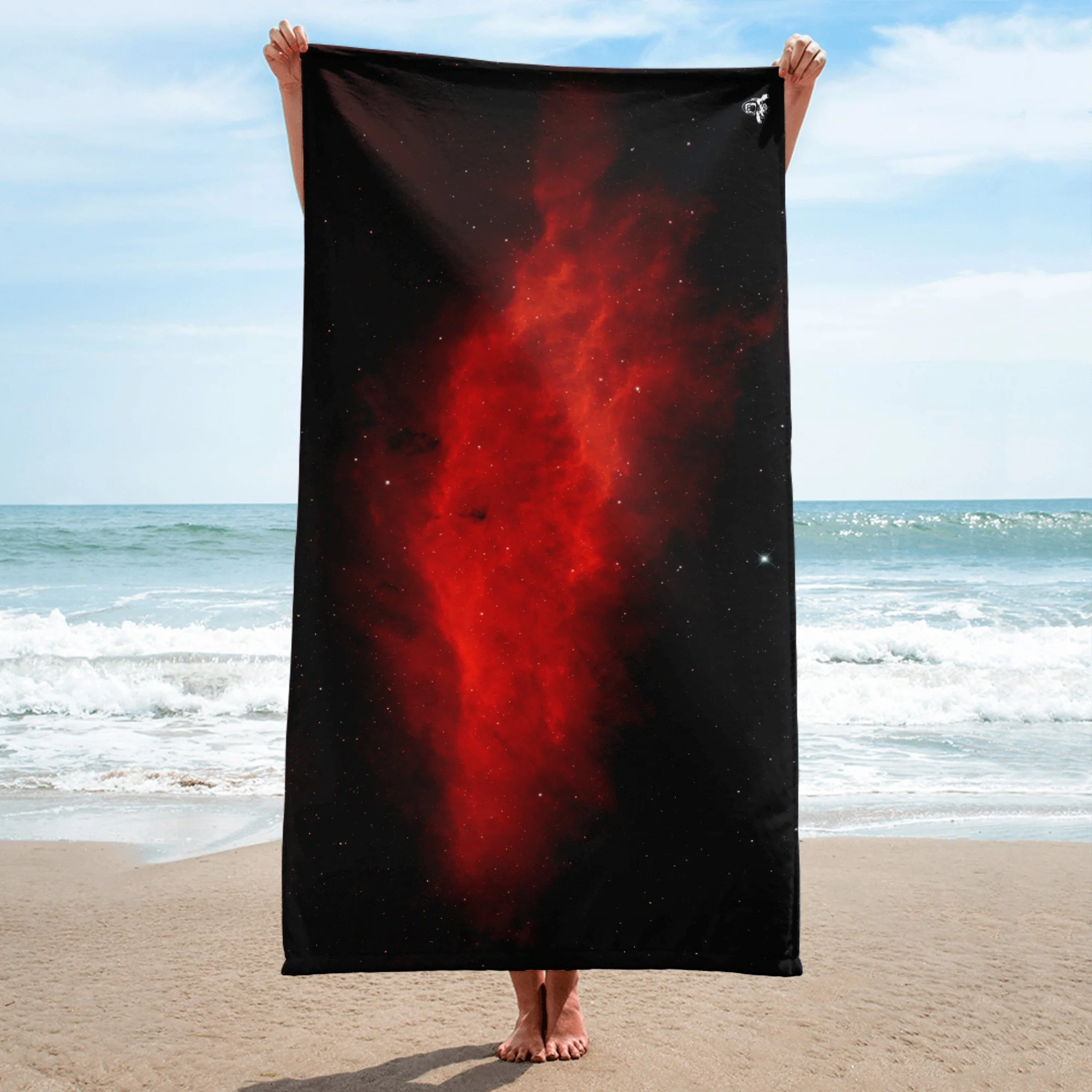 California Nebula astrophotography printed on polyester beach towel — High Space Man