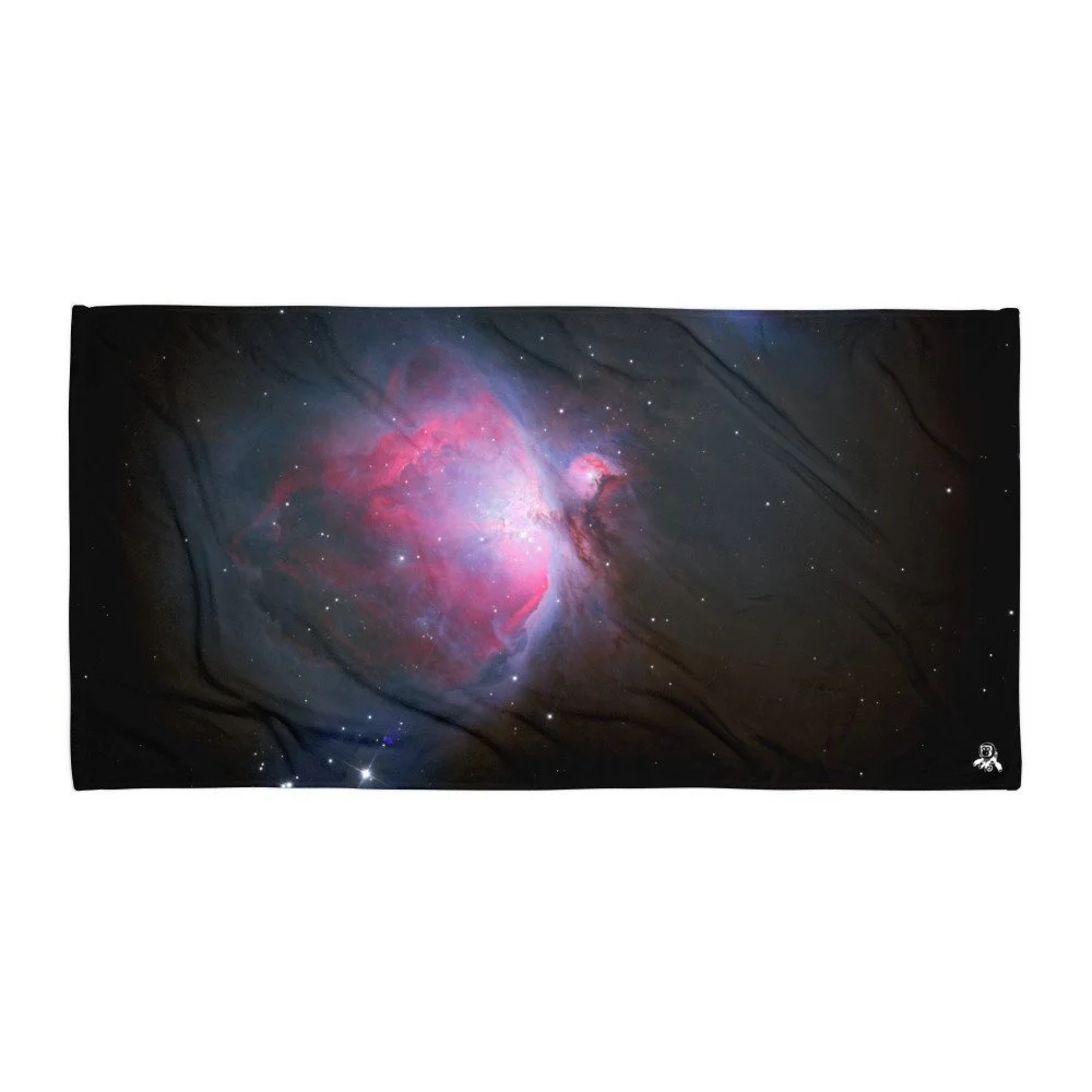 Orion Nebula M42 astrophotography printed on polyester beach towel — High Space Man