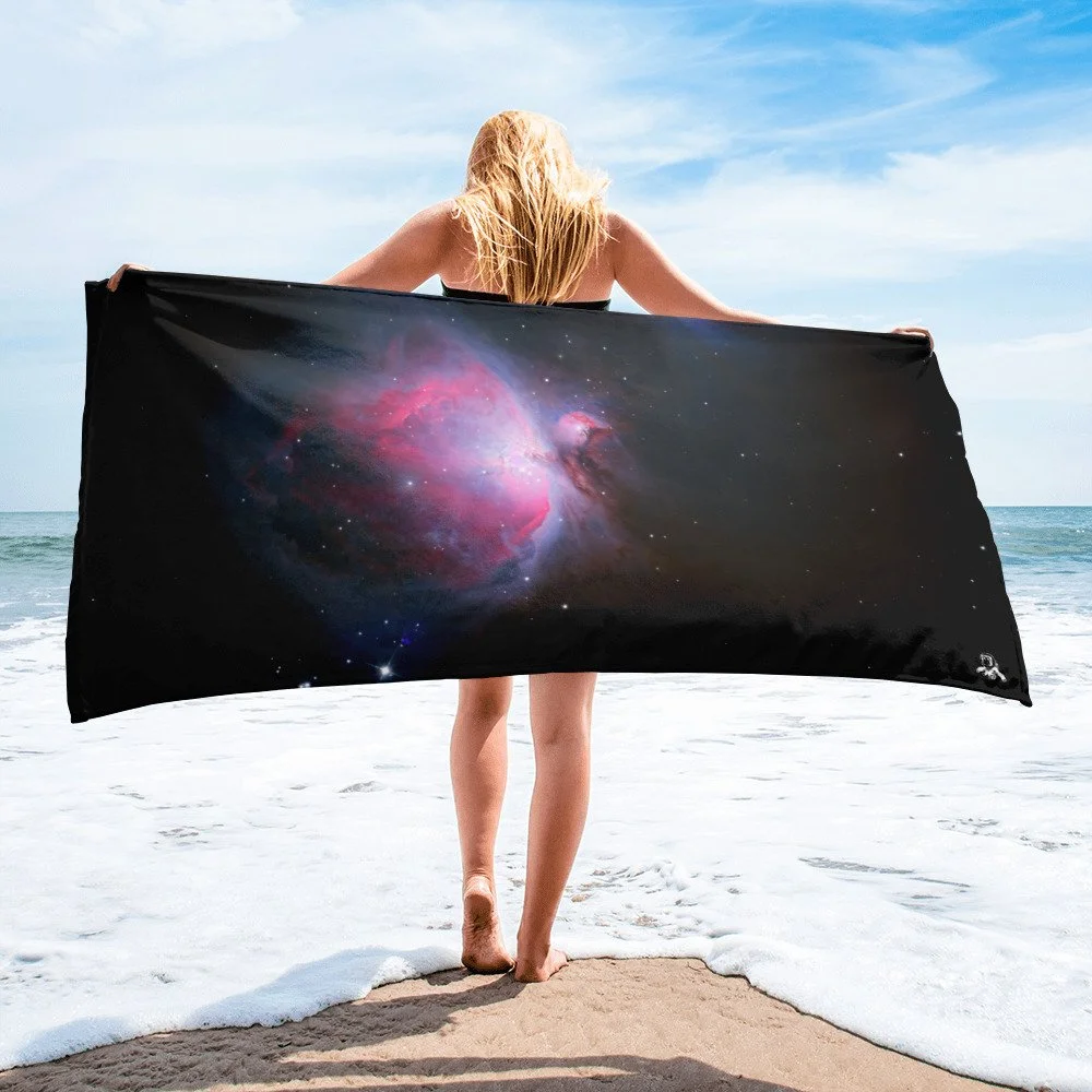 Orion Nebula M42 astrophotography printed on polyester beach towel — High Space Man