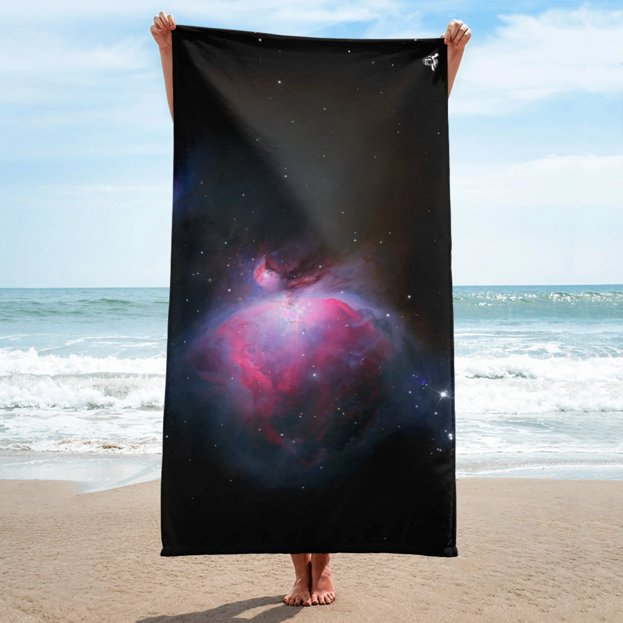 Orion Nebula M42 astrophotography printed on polyester beach towel — High Space Man