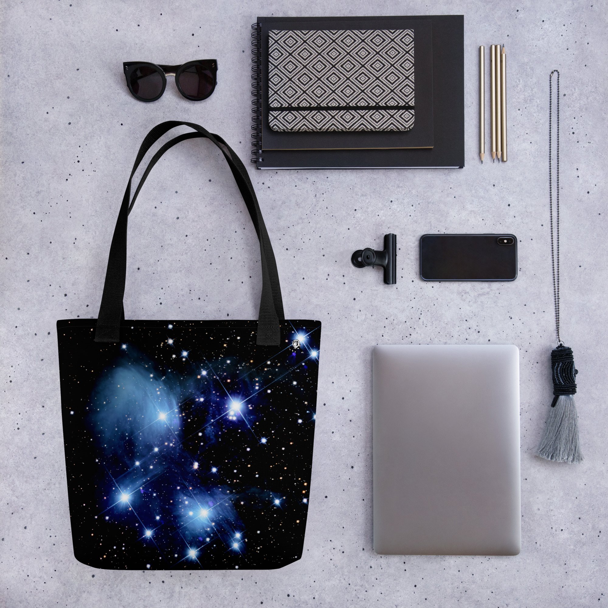 Pleiades star cluster printed on polyester tote bag — High Space Man