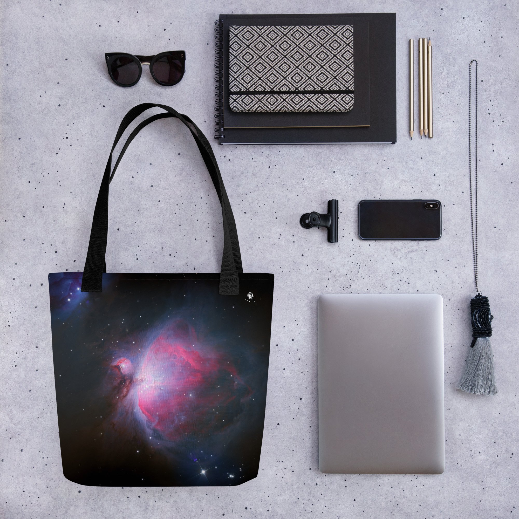 Orion Nebula M42 astrophotography printed on polyester tote bag — High Space Man