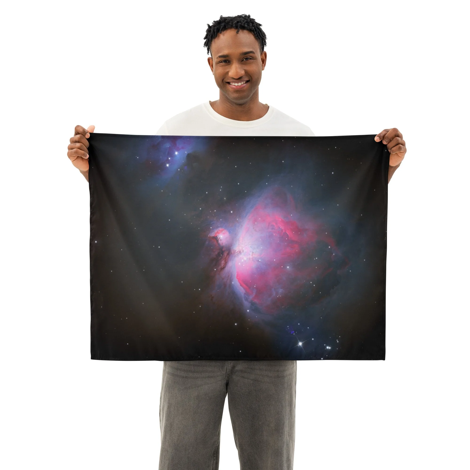 Orion Nebula M42 astrophotography printed on fabric wall tapestry — High Space Man
