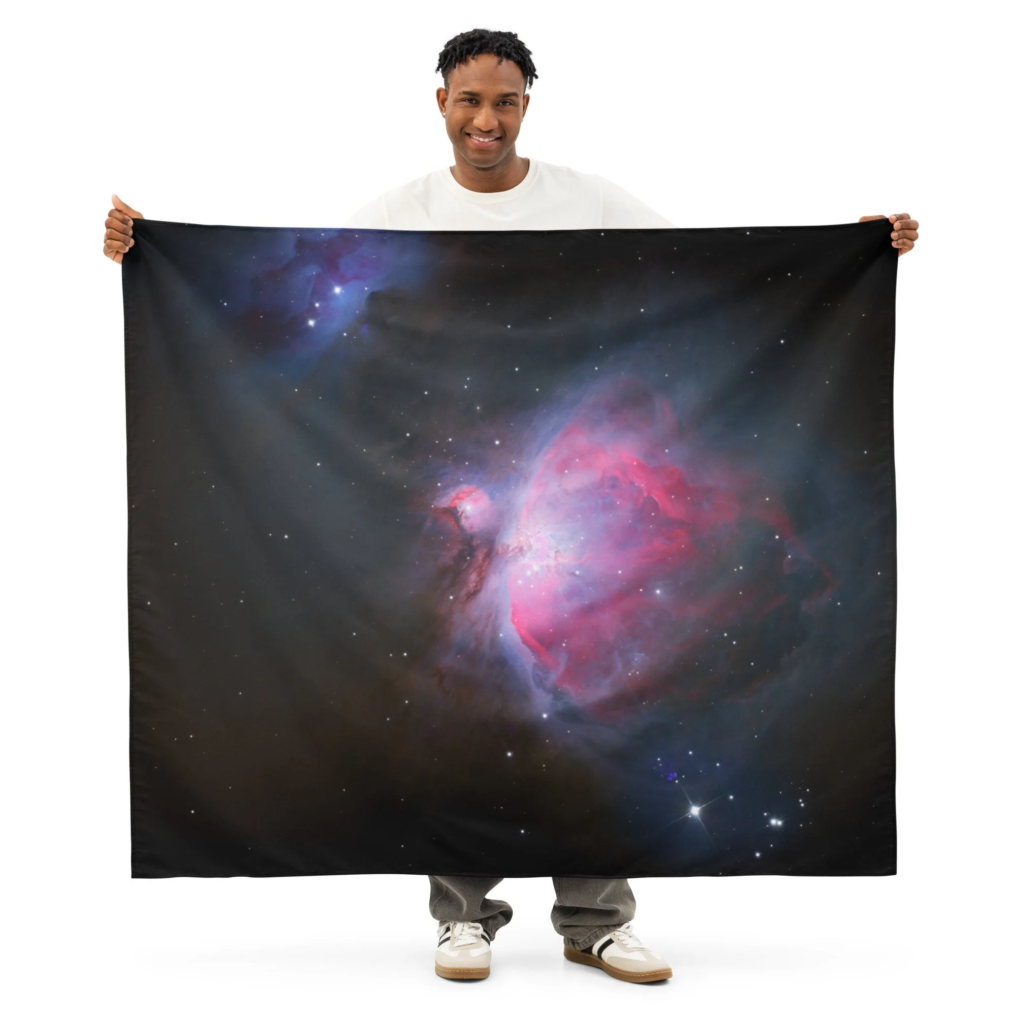 Orion Nebula M42 astrophotography printed on fabric wall tapestry — High Space Man