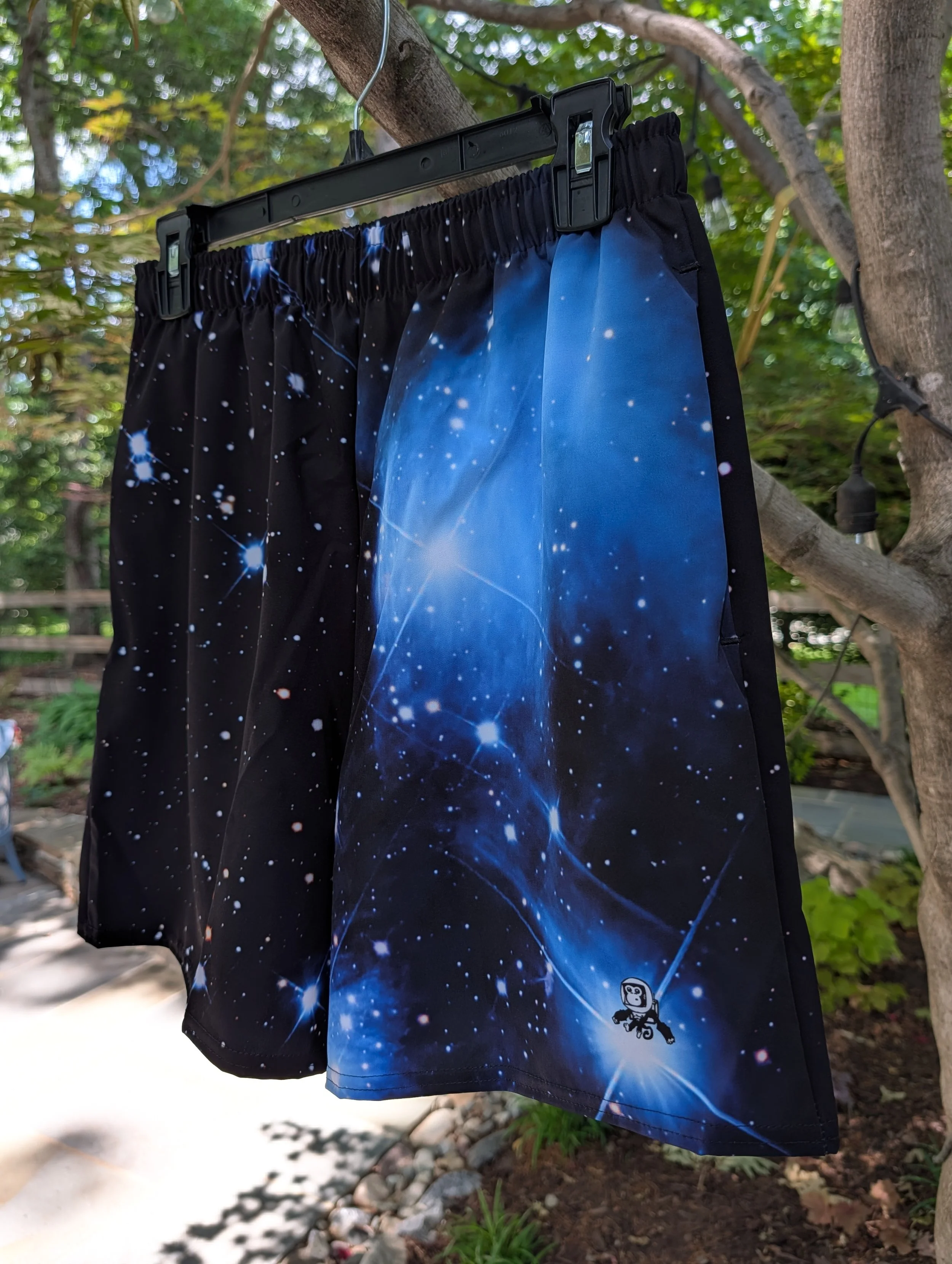 Pleiades star cluster printed on unisex 6 inch inseam athletic shorts — High Space Man