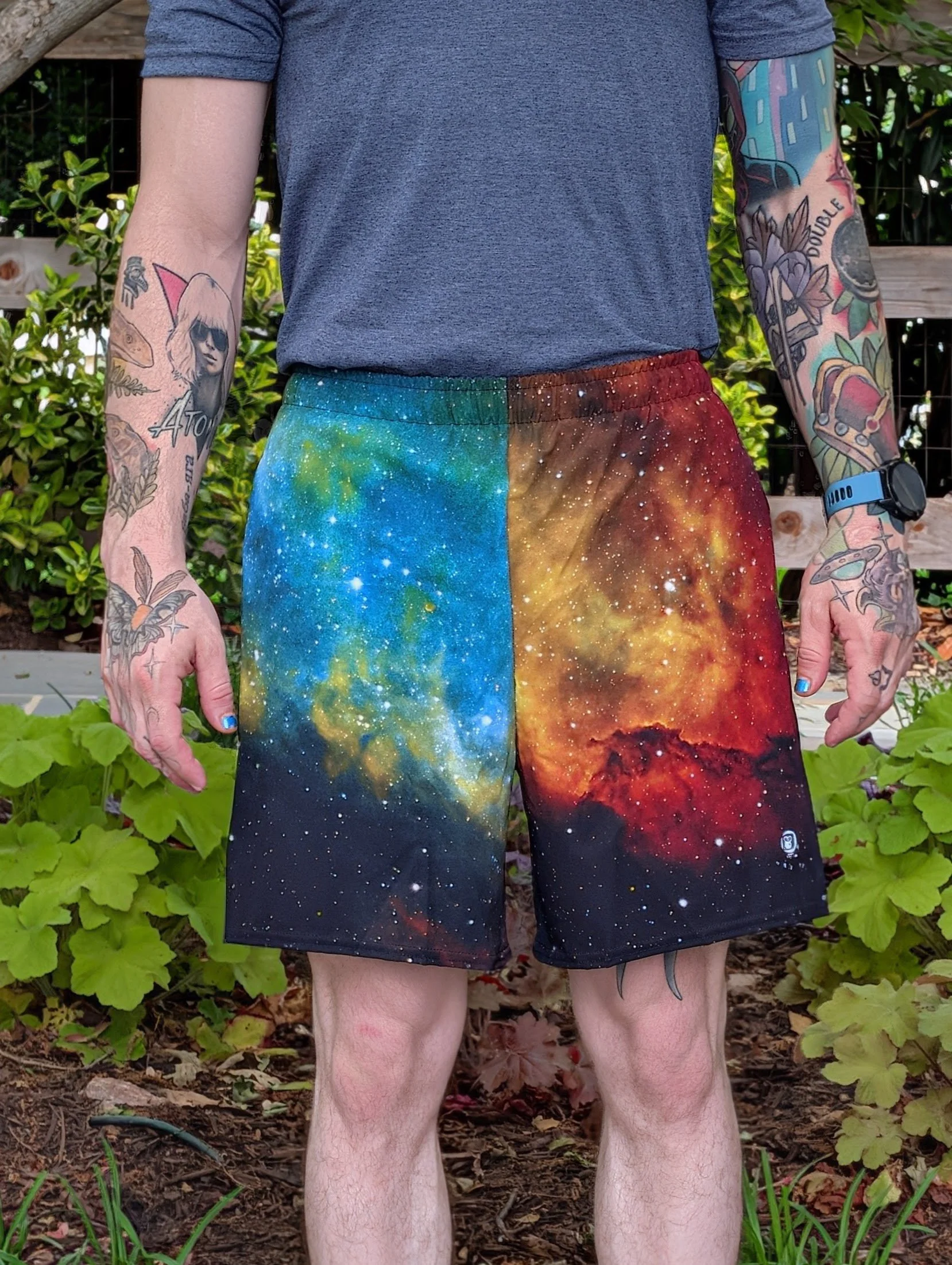 Soul Nebula printed on unisex 6 inch inseam athletic shorts — High Space Man