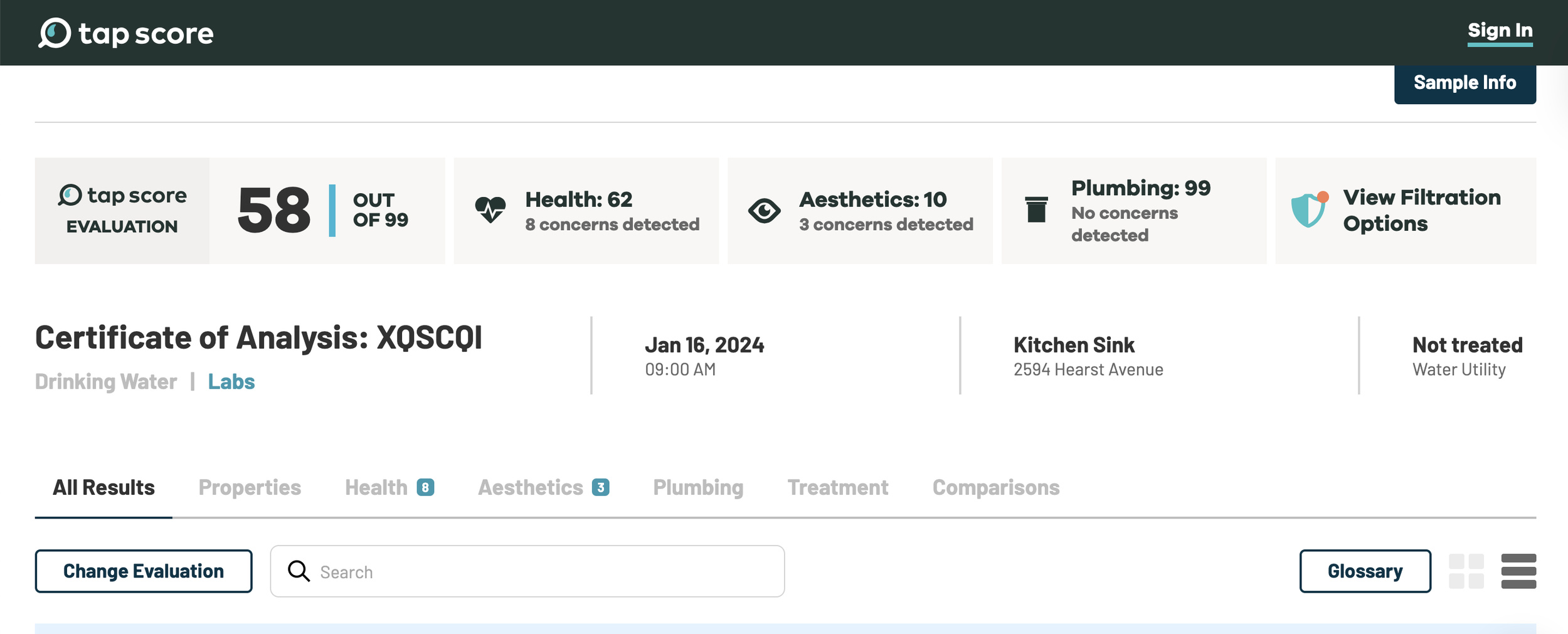 My Tap Score home water quality testing kit with lab-grade results, available through Hello Holistic Studio.