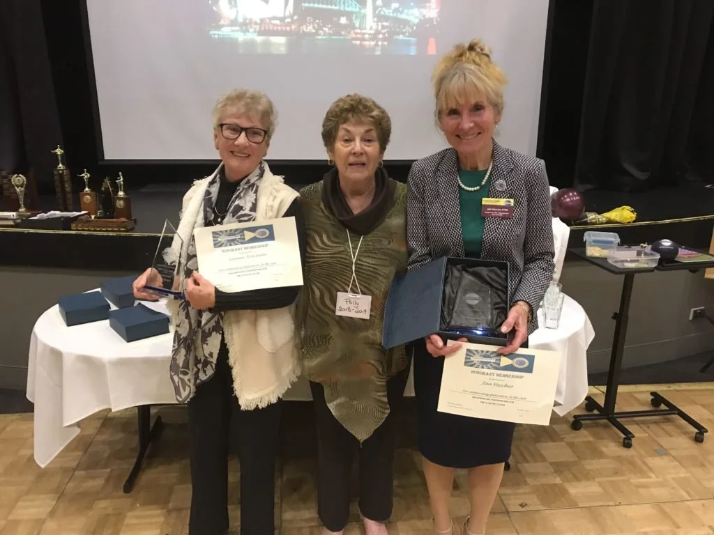 Our Immediate Past President, Polly Gilchrist, recognising two very important Presidents in our club’s history (Sammi Newman and Jan Vecchio), and awarding them with an honorary membership.