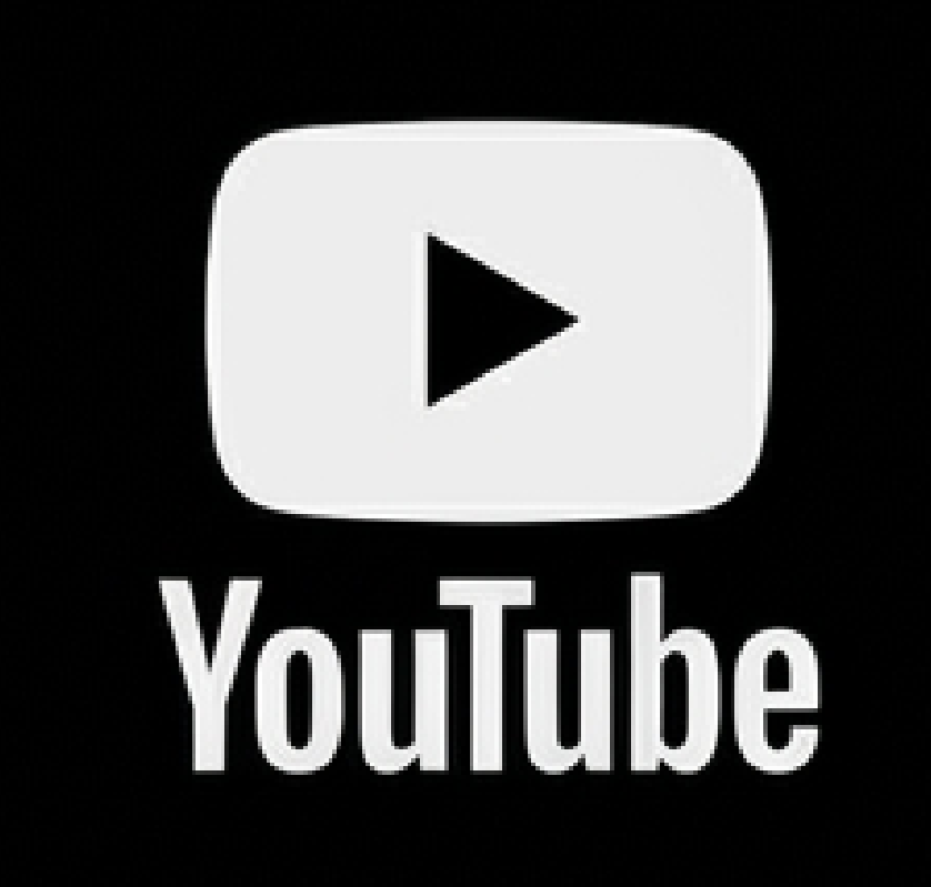 Logo de YouTube en noir et blanc avec un bouton de lecture et le texte "YouTube" en dessous.